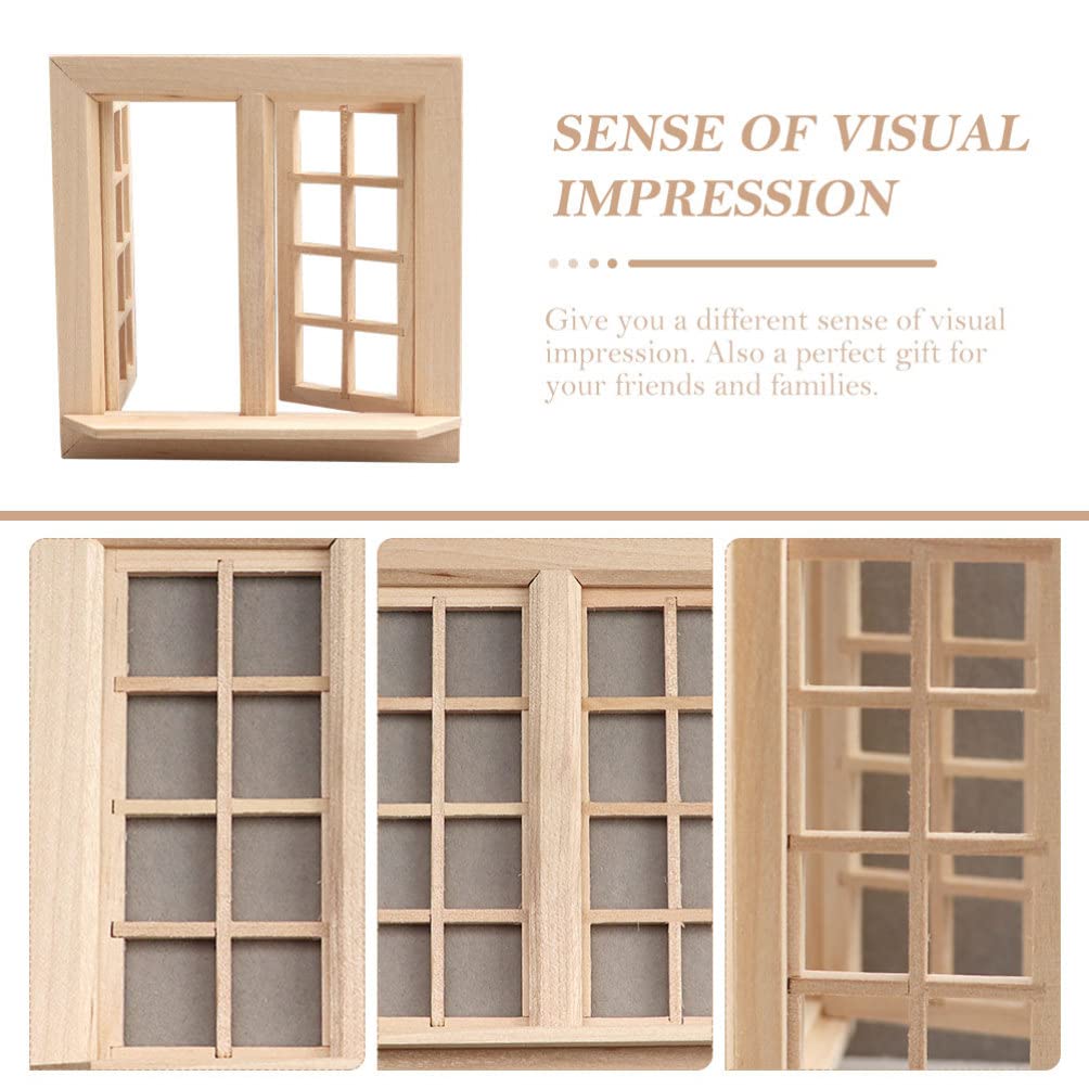 1:12 Scale Miniature Wooden Window Frame for Dollhouse - Handcrafted Mini Furniture with Wooden Doors - Perfect for Dollhouse Decor, DIY Crafts, and Model Scenes
