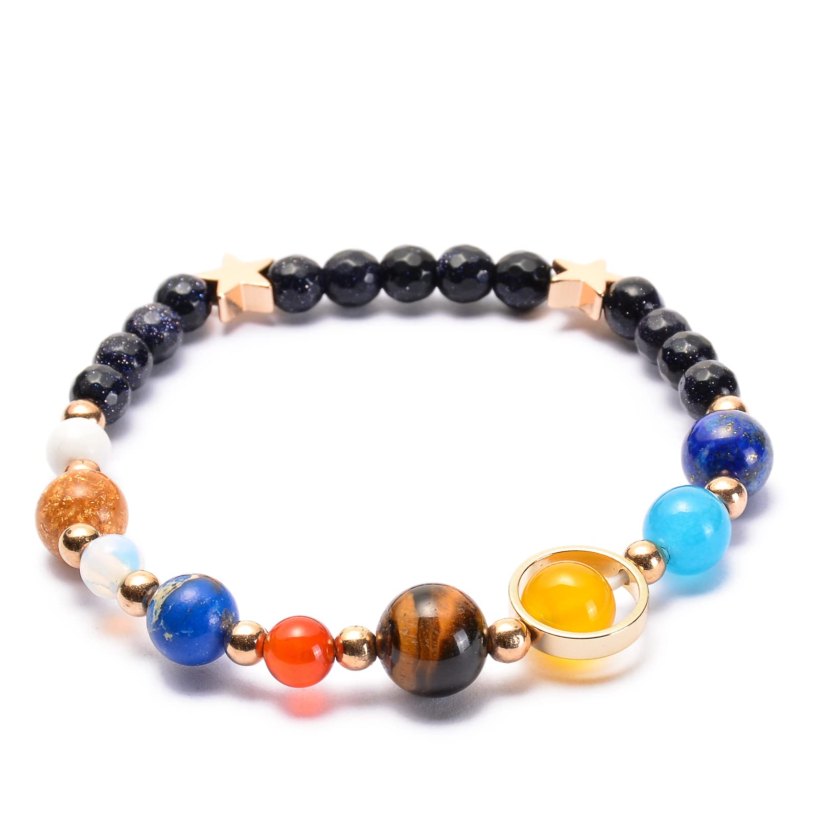 Solar System Bracelet - Universe Galaxy Bracelet with 8 Planets & Guardian Stars - Stretch Yoga Chakra Bracelet for Men & Women - Lava Rock Essential Oil Diffuser Bracelet for Meditation, Yoga & Spiritual Healing