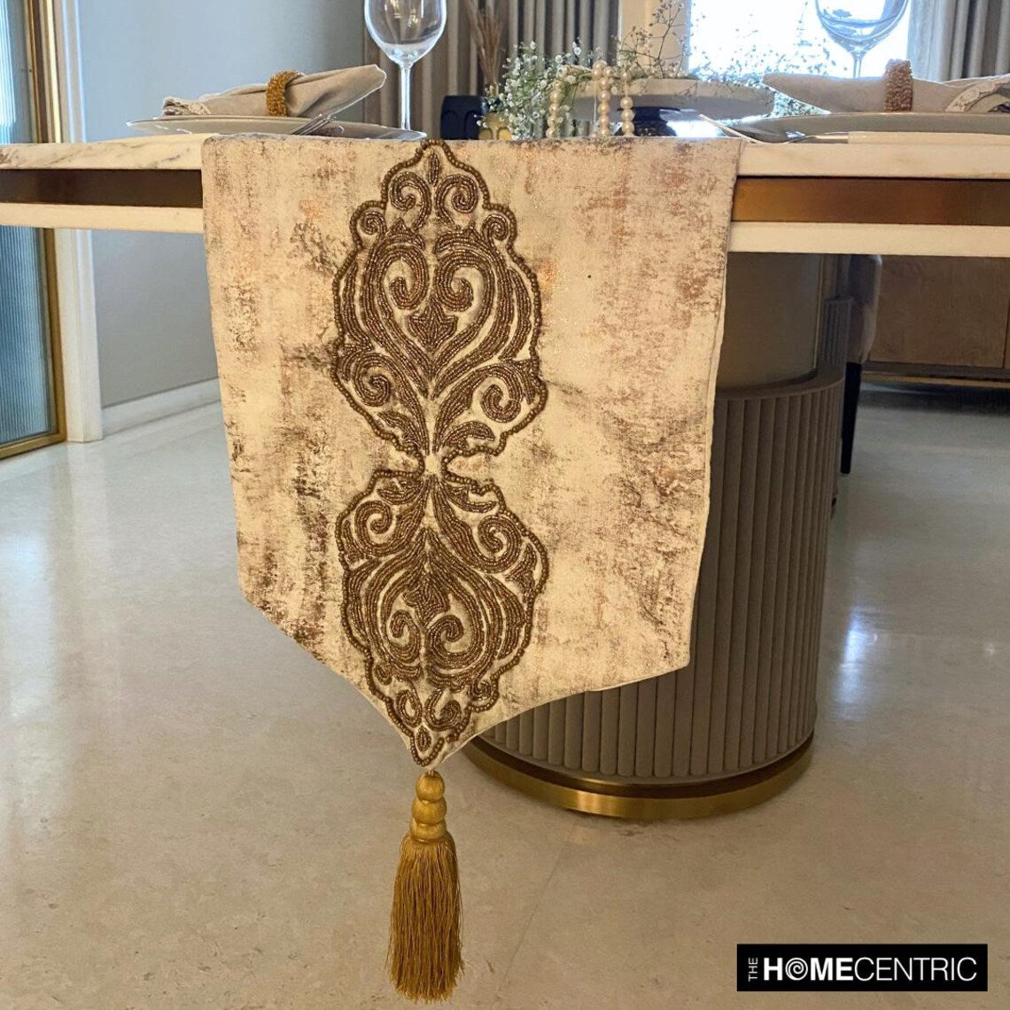 Luxury Aurelian Royalty Gold Jacquard Silk Table Runner - Elegant Dining Table Decor for Weddings, Holidays & Formal Events