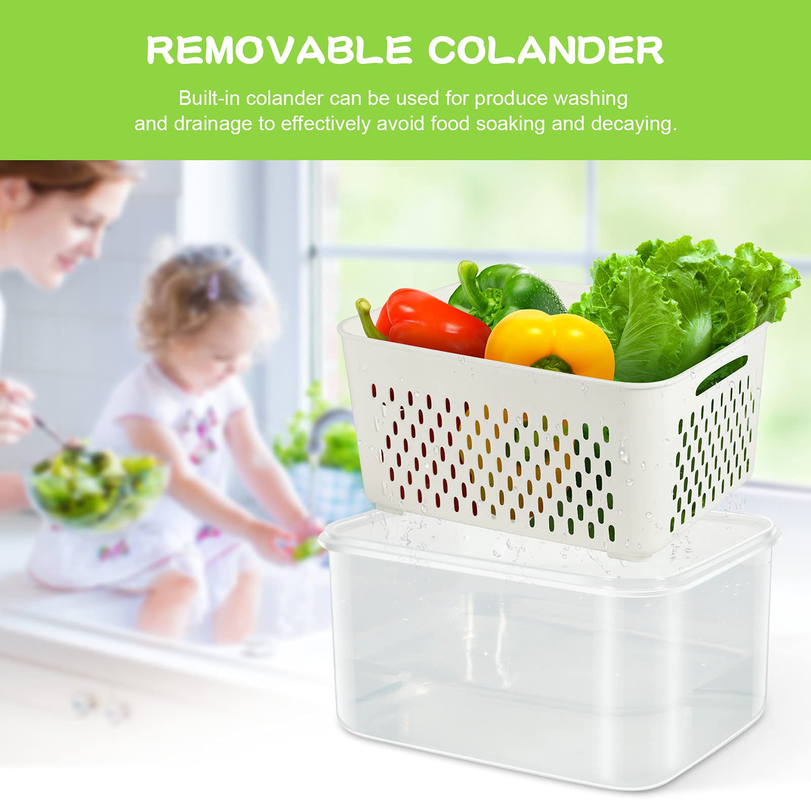 TBMax 4-Pack Airtight Fruit Storage Containers for Refrigerator - Large Produce Saver with Lid & Colander for Berries, Lettuce, Salad, Vegetables | Fridge Organizers & Food Storage | Perfect for Meal Prep, Grocery Organization & Fresh Food Preservation