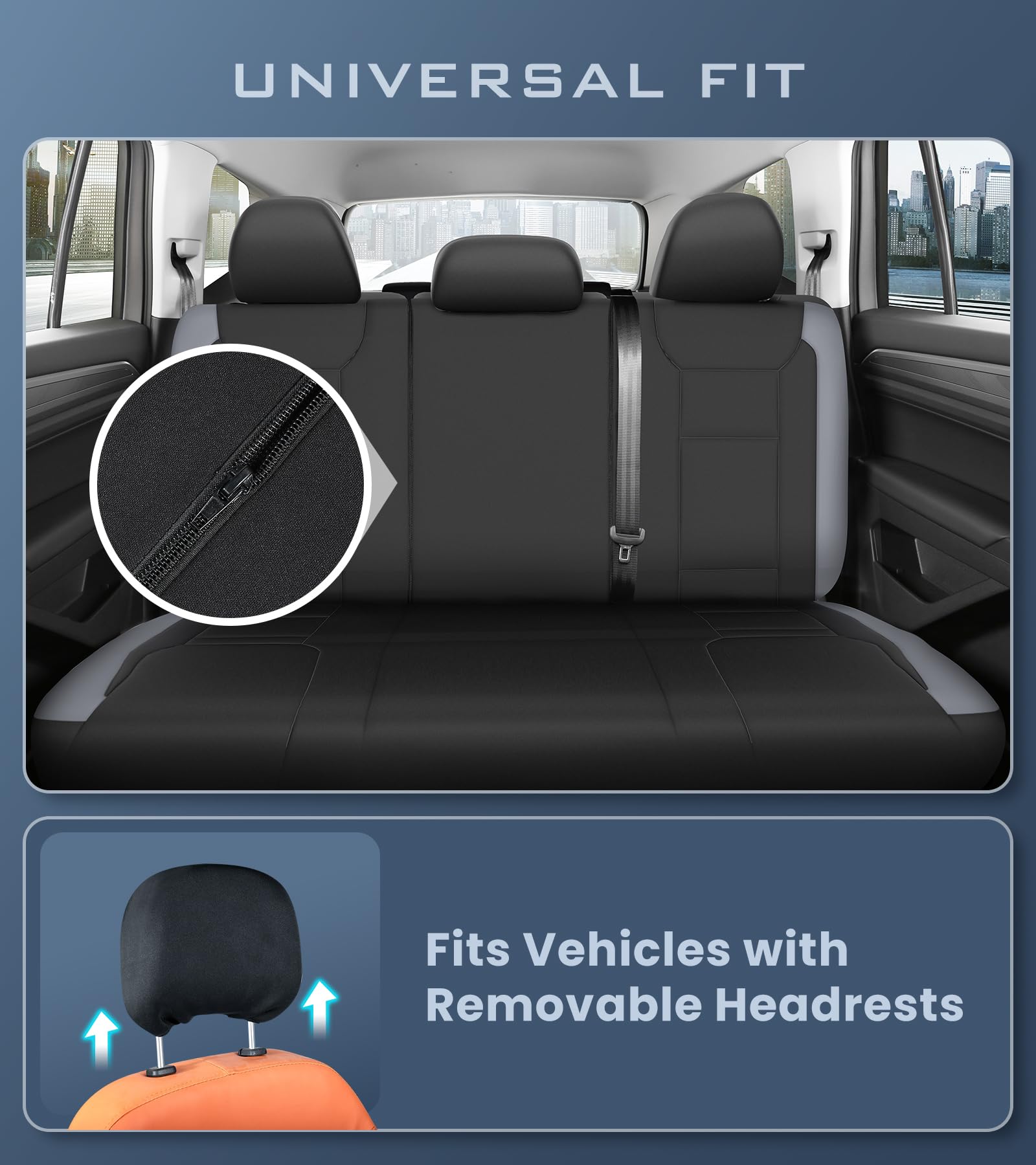 Premium Waterproof Car Seat Covers Full Set - Thick Padded Front & Rear Split Bench Seat Protectors for Cars | Easy Installation | Universal Fit | Grey | Perfect for Pet Owners, Family Road Trips & Daily Commute