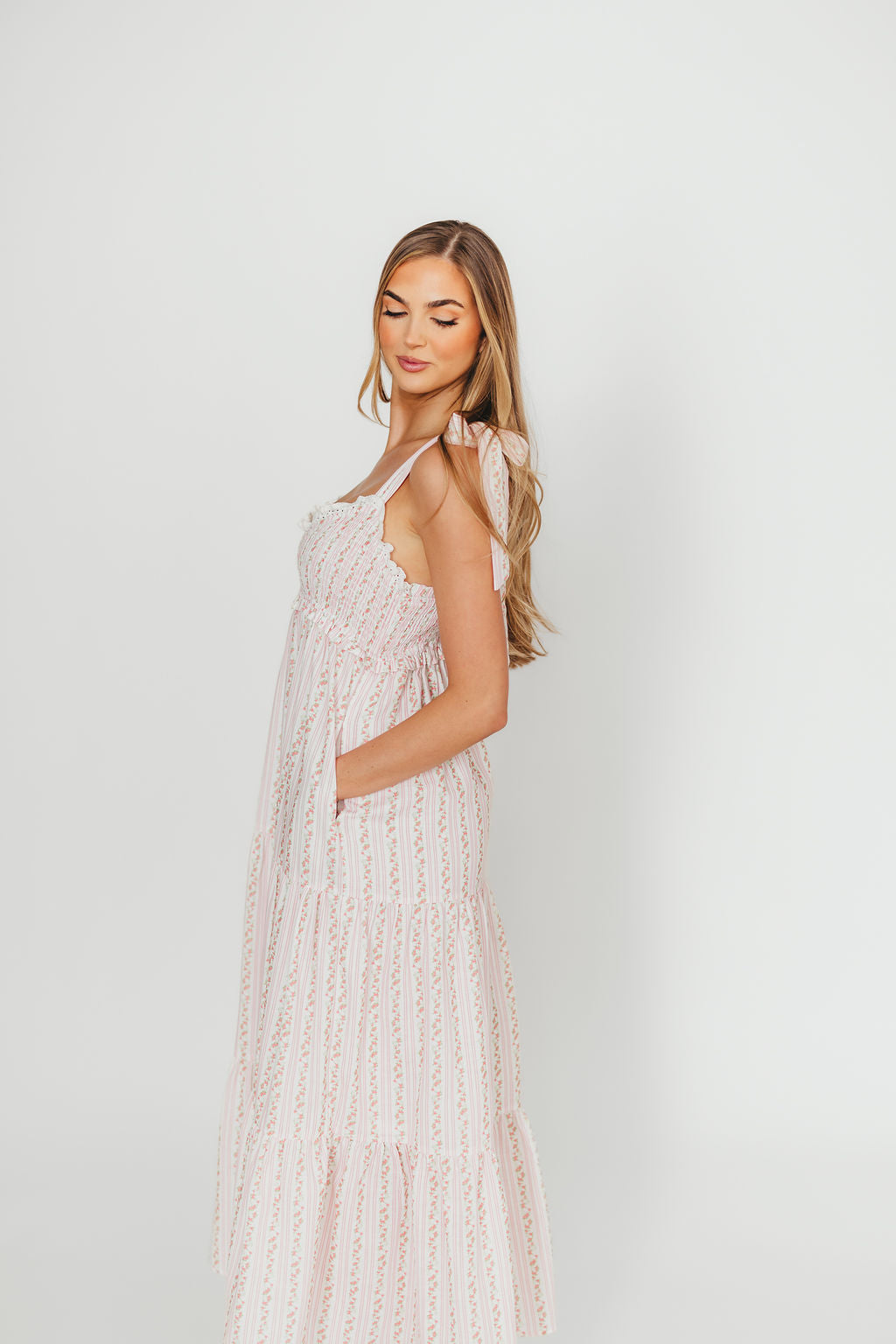 Vivienne Women's Floral Maxi Sundress - Ivory & Pink Summer Beach Dress for Vacation, Pool Party, and Casual Outings