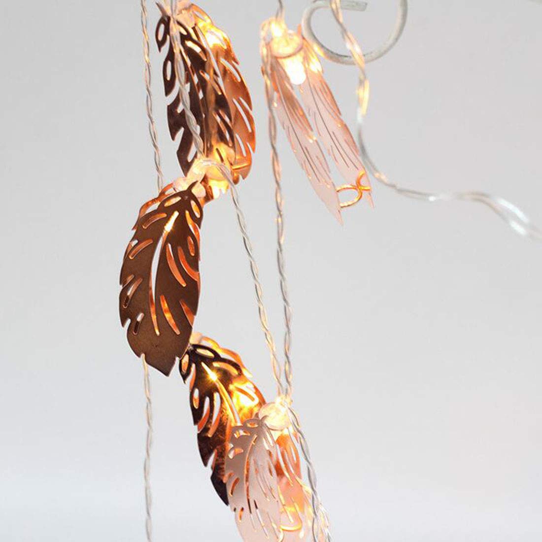 LED Rose Gold Feather String Lights - 4.9Ft 10 LED Battery Powered Fairy Lights with Copper Metal Wire for Wedding, Party, Bedroom & Birthday Decor (Warm White, 1-Pack) - Perfect for Romantic Ambiance, Home Decoration & Special Events