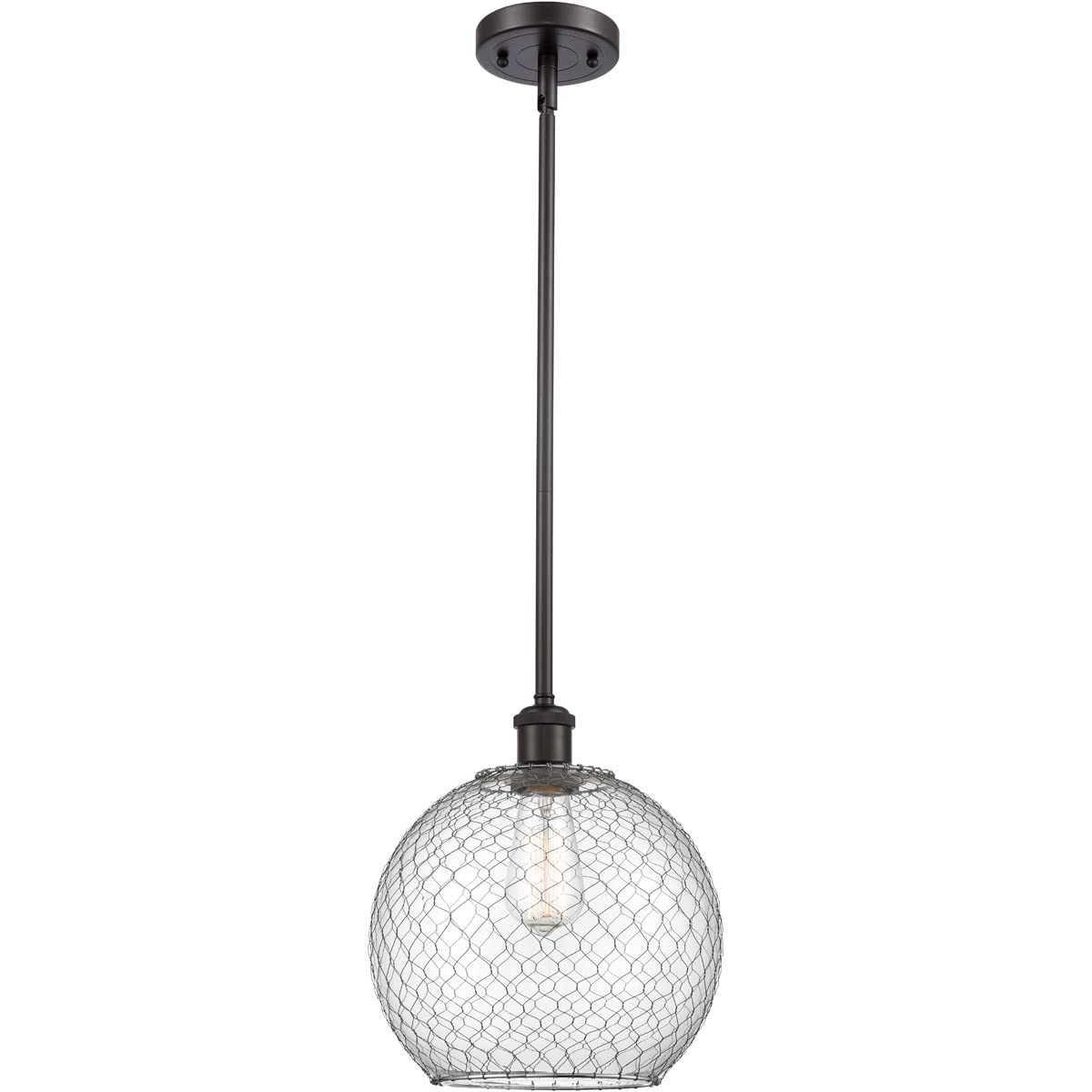 Ballston Collection Oil Rubbed Bronze Farmhouse Chicken Wire 1-Light Pendant - Large Rustic Ceiling Light Fixture for Kitchen Island, Dining Room, or Entryway Lighting
