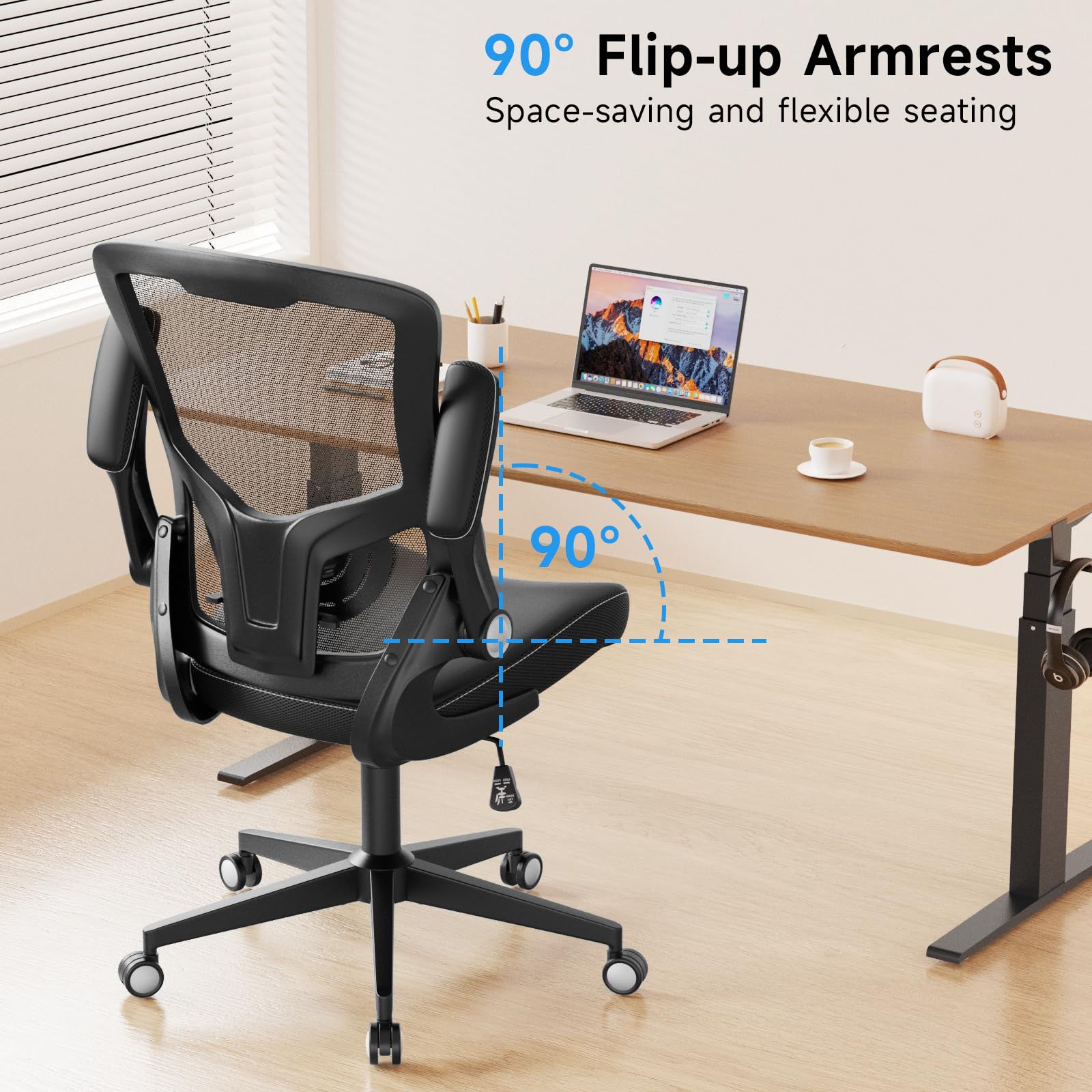 Ergonomic Office Chair with Adjustable Lumbar Support & Flip-Up Armrests - Breathable Mesh Computer Desk Chair for Home Office, Executive Task Chair - Perfect for Long Work Hours, Gaming & Remote Work