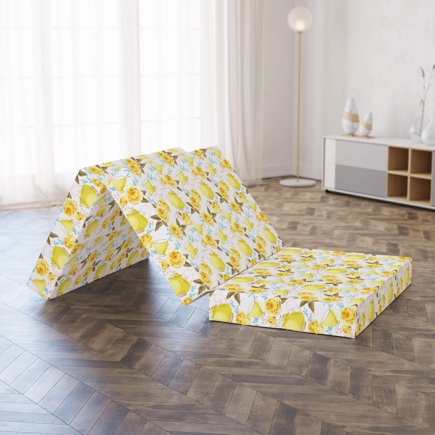Ambesonne Foldable Kitchen Mattress - Floral Tea Cup Design, 74.8