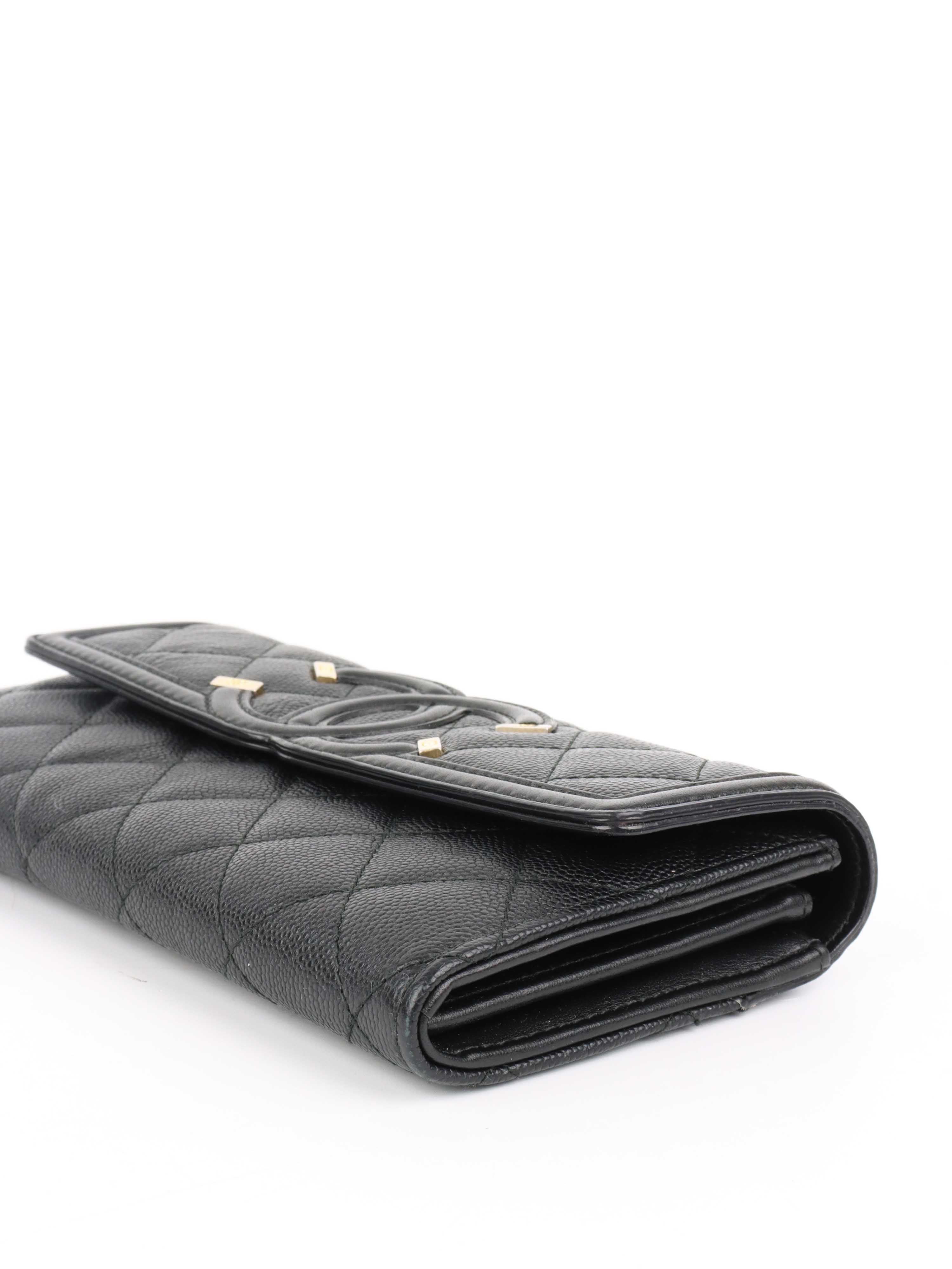 Chanel Black Caviar Leather Long Wallet for Women | Luxury Designer Clutch with Card Slots | Perfect for Everyday Use, Travel & Special Occasions