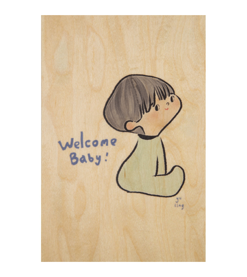 WOODHI Lu Yu Ling Welcome Baby Wooden Card - Handmade Wooden Greeting Card for Baby Shower, Newborn Gift, Christening, Nursery Decor - Perfect for Birth Announcements & Special Celebrations
