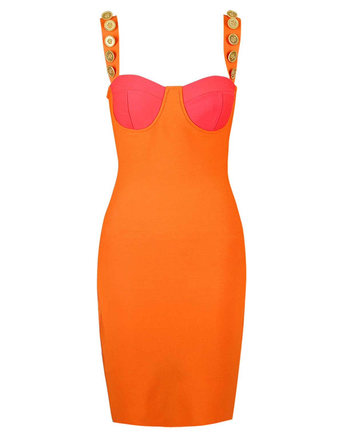 Houstil Women's Strap Wedding Guest Dress - Bandage Bodycon Cocktail Party Mini Dress with Button Detail | Perfect for Summer Weddings, Nightclubs & Special Occasions