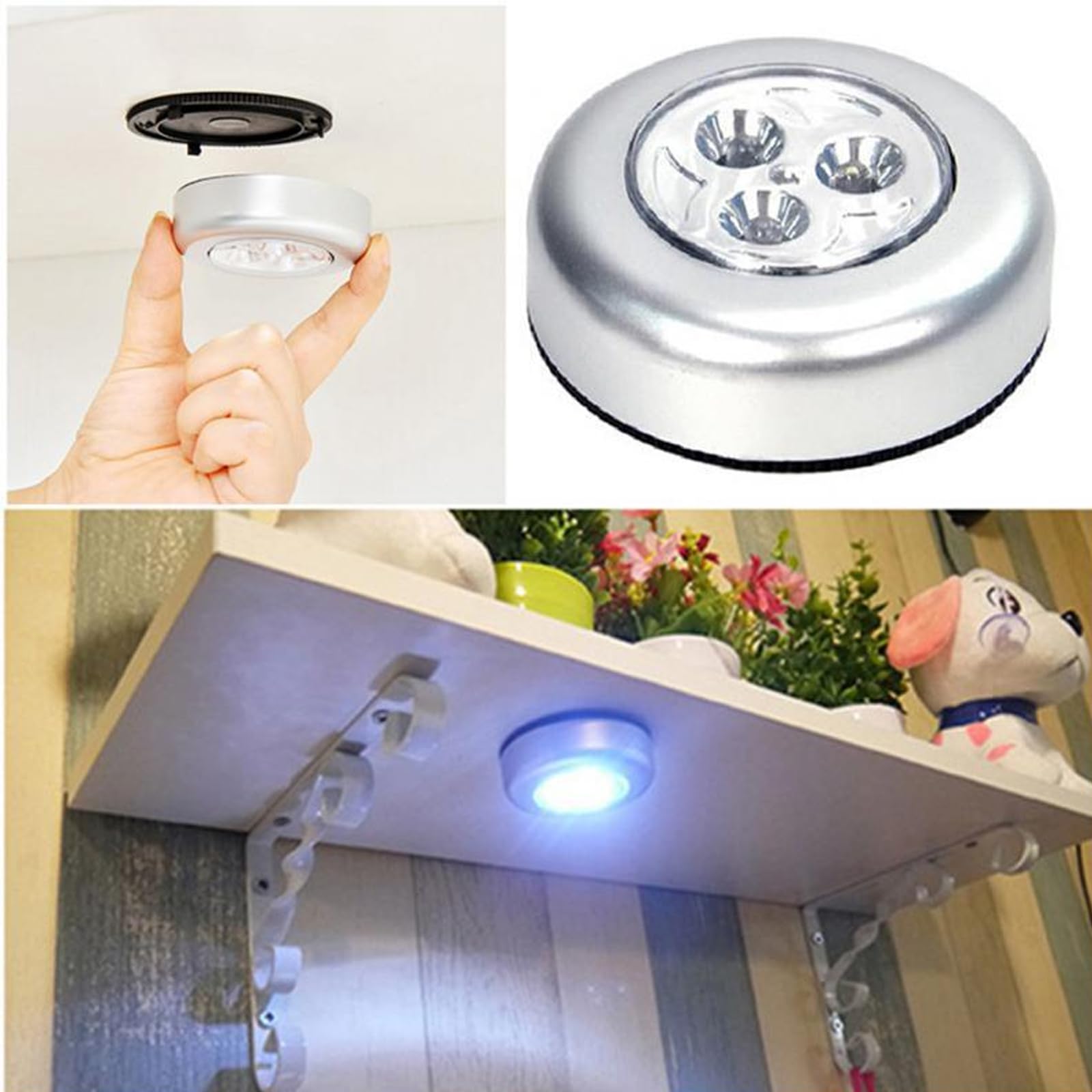 Wireless Tap Light - Silver Touch Activated LED Closet Light for Closet, Garage, Counter, Ceiling | Battery Powered Stick-On Night Light for Bedroom, Hallway, Stairs & Nursery