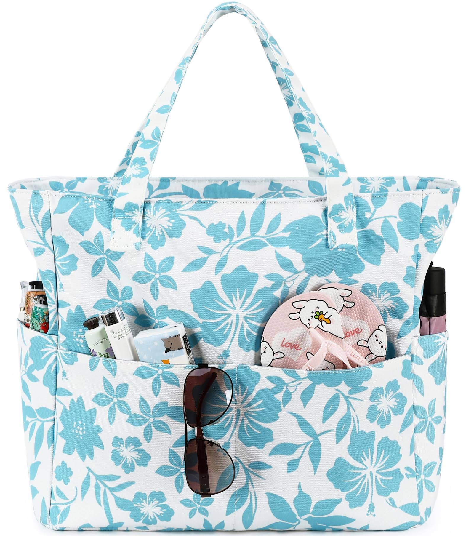 LEDAOU Large Waterproof Beach Tote Bag for Women - Sandproof Zippered Pool & Gym Bag with Wet Pocket - Perfect for Beach, Travel, Shopping & Groceries