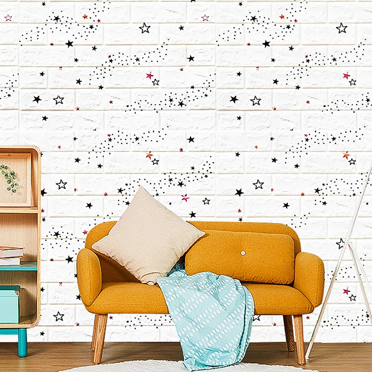 Queenbox - 2 Pack 27.6 x 30 Inch Self-Adhesive Brick Foam Wall Panels, Peel and Stick Wallpaper for Home Decor, Bedroom, Kitchen Wall Covering, Light Blue - Easy DIY Backsplash & Accent Wall Upgrade