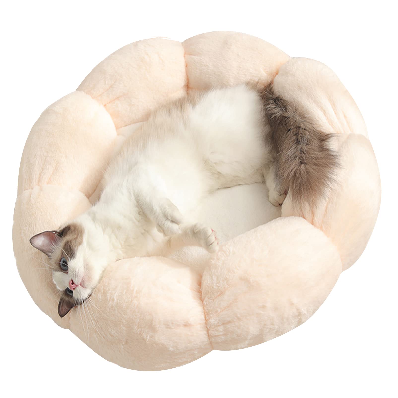 Cozy Plush Donut Pet Bed for Cats & Dogs - Anti-Anxiety Calming Dog Bed & Cat Cushion with Flower Design in Pink/White - Perfect for Puppies, Kittens & Anxious Pets (Home, Crate & Travel Use)