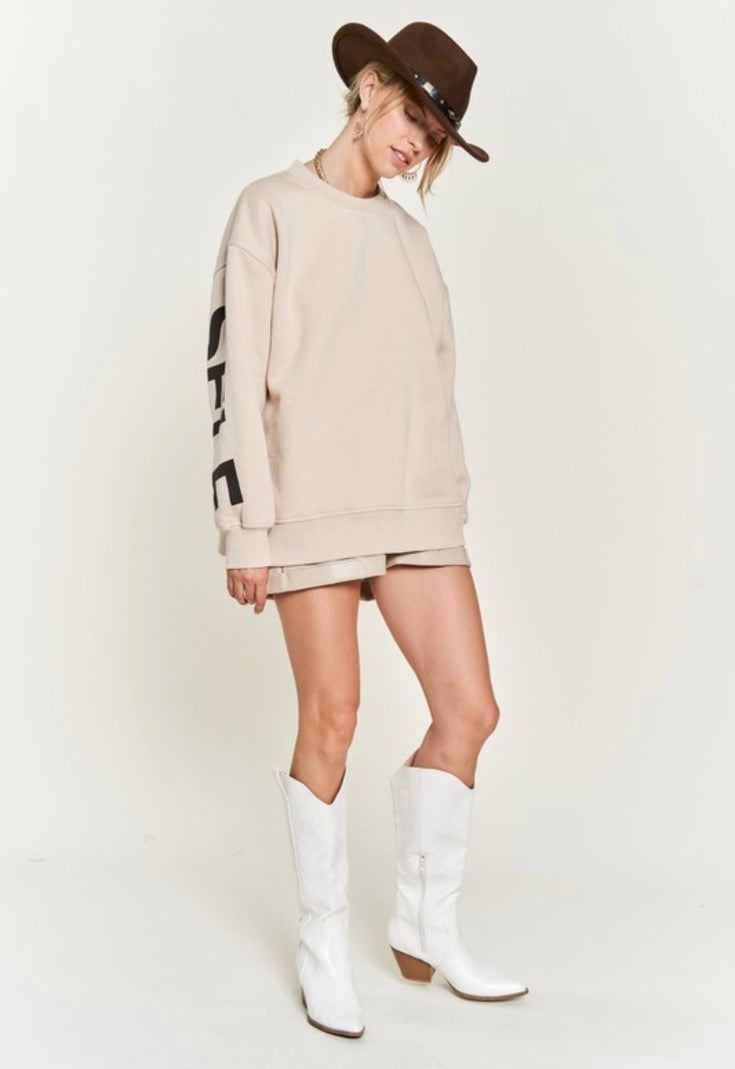 Be Your Self Oversized Sweatshirt for Women - Cozy Beige Pullover Hoodie | Perfect for Casual Wear, Lounge & Street Style Fashion