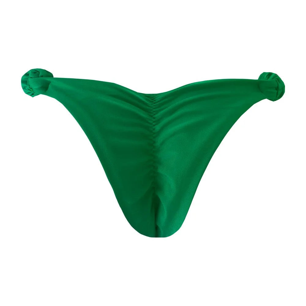 Solid Green Brazilian Classic Side Scrunch Bikini Bottom - High Waist Cheeky Swimwear for Women, Perfect for Beach Vacation, Pool Party & Summer Getaways
