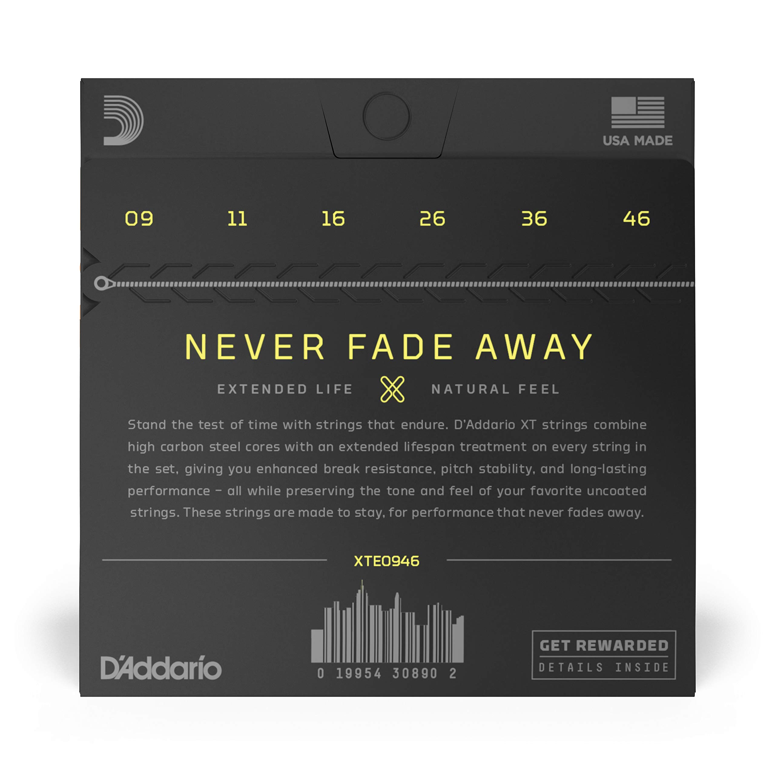 D'Addario XTE0946 XT Nickel Coated Electric Guitar Strings - Super Light Top/Regular Bottom 09-46 Gauge, 6-String Set (Pack of 1) - Perfect for Rock, Blues & Studio Recording