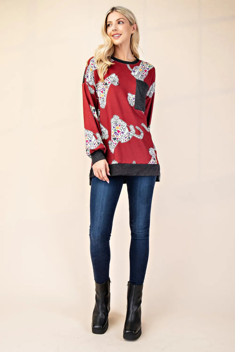 Celeste Women's Full Size Animal Print Contrast Round Neck T-Shirt | Casual Fashion Top for Everyday Wear & Outfits