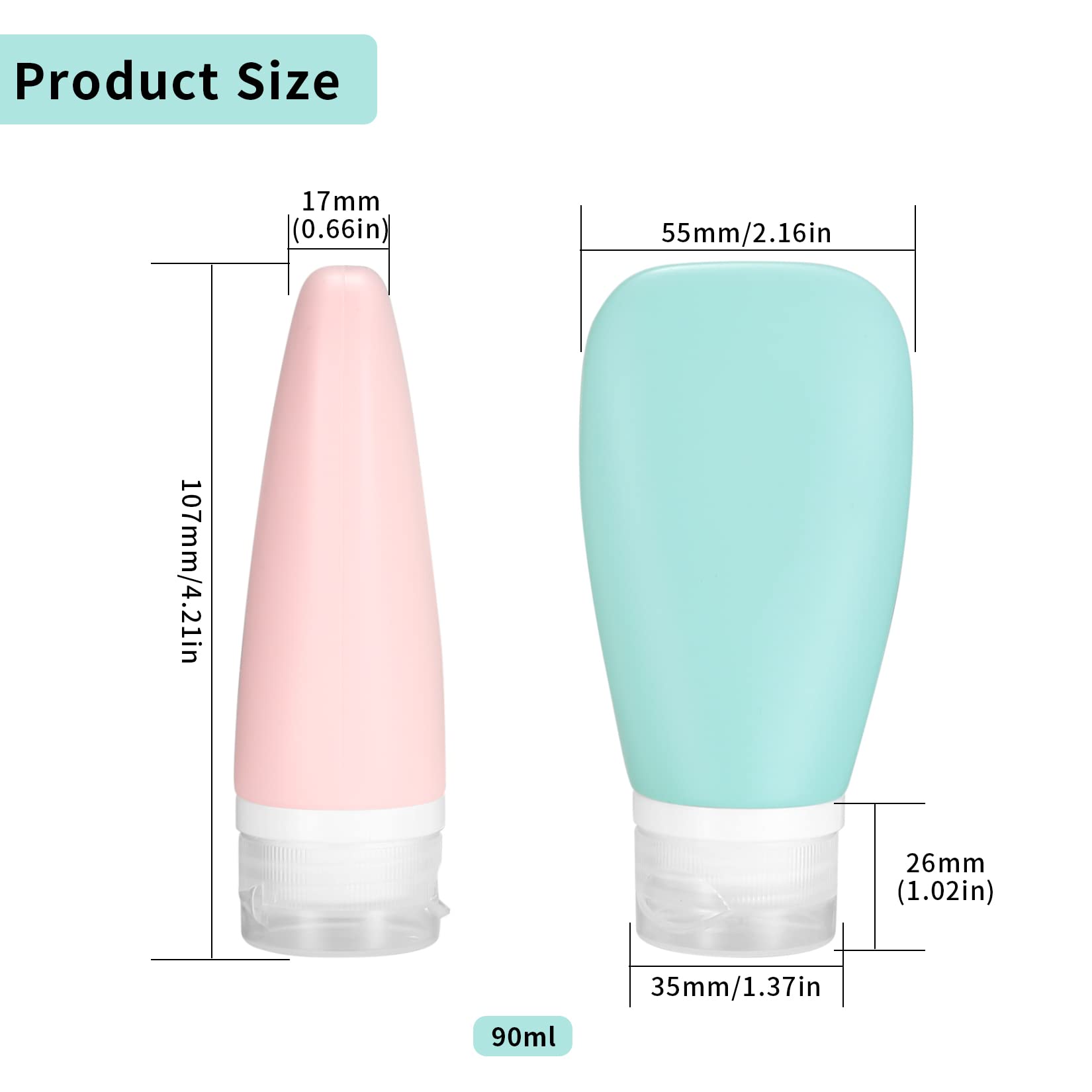4PCS 90ml Silicone Travel Bottles - Leak Proof & Refillable Toiletry Containers for Shampoo, Lotion & Soap (Pink, Green, White, Gray) - Perfect for Air Travel, Gym Bag & Vacation Essentials