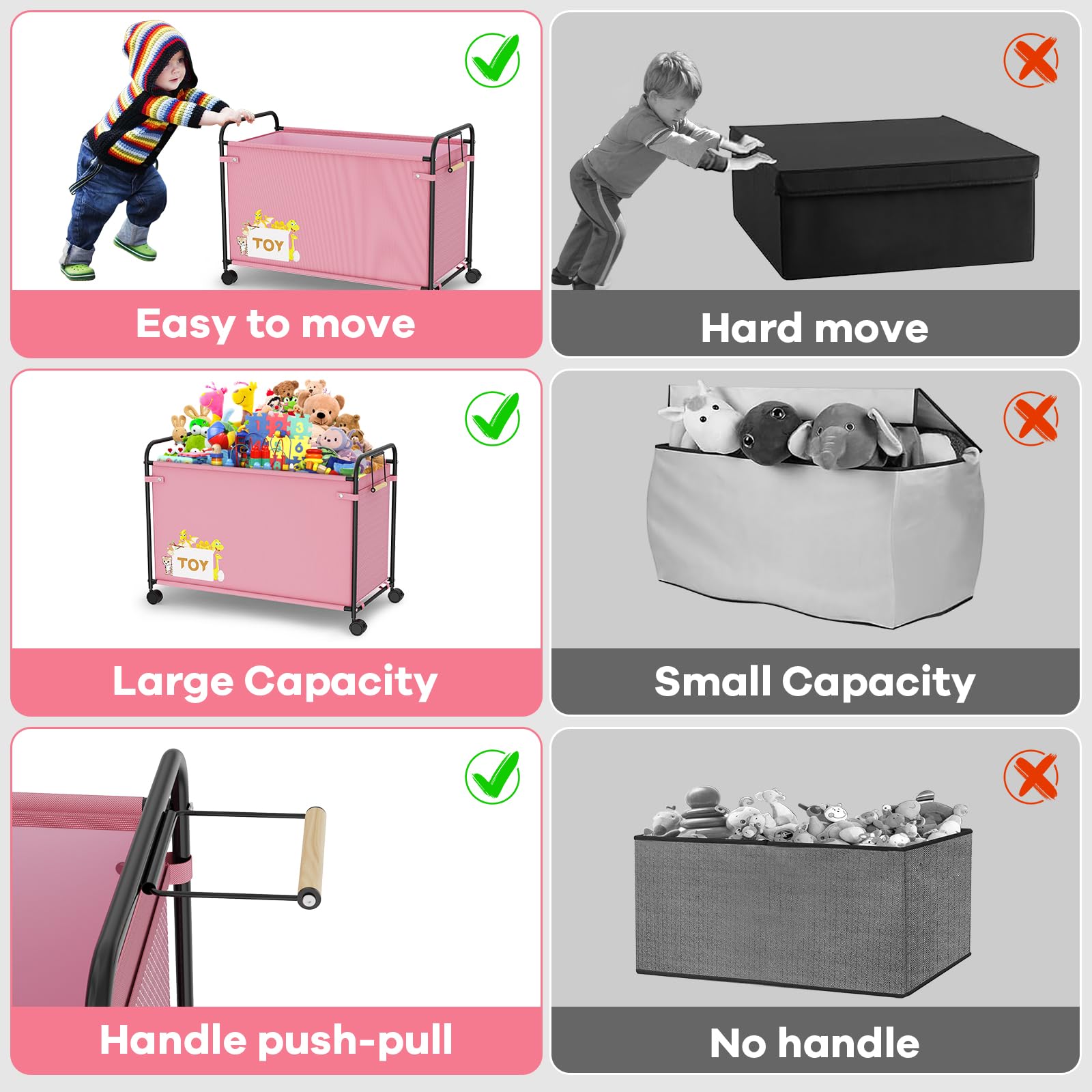 180L Extra Large Toy Storage Box with 360° Wheels - Durable Oxford Cloth & Metal Toy Chest for Kids, Stuffed Animals, Clothes Organizer - Perfect for Bedroom, Living Room, Nursery (Pink) - Ideal for Home Organization & Kids Playroom Storage
