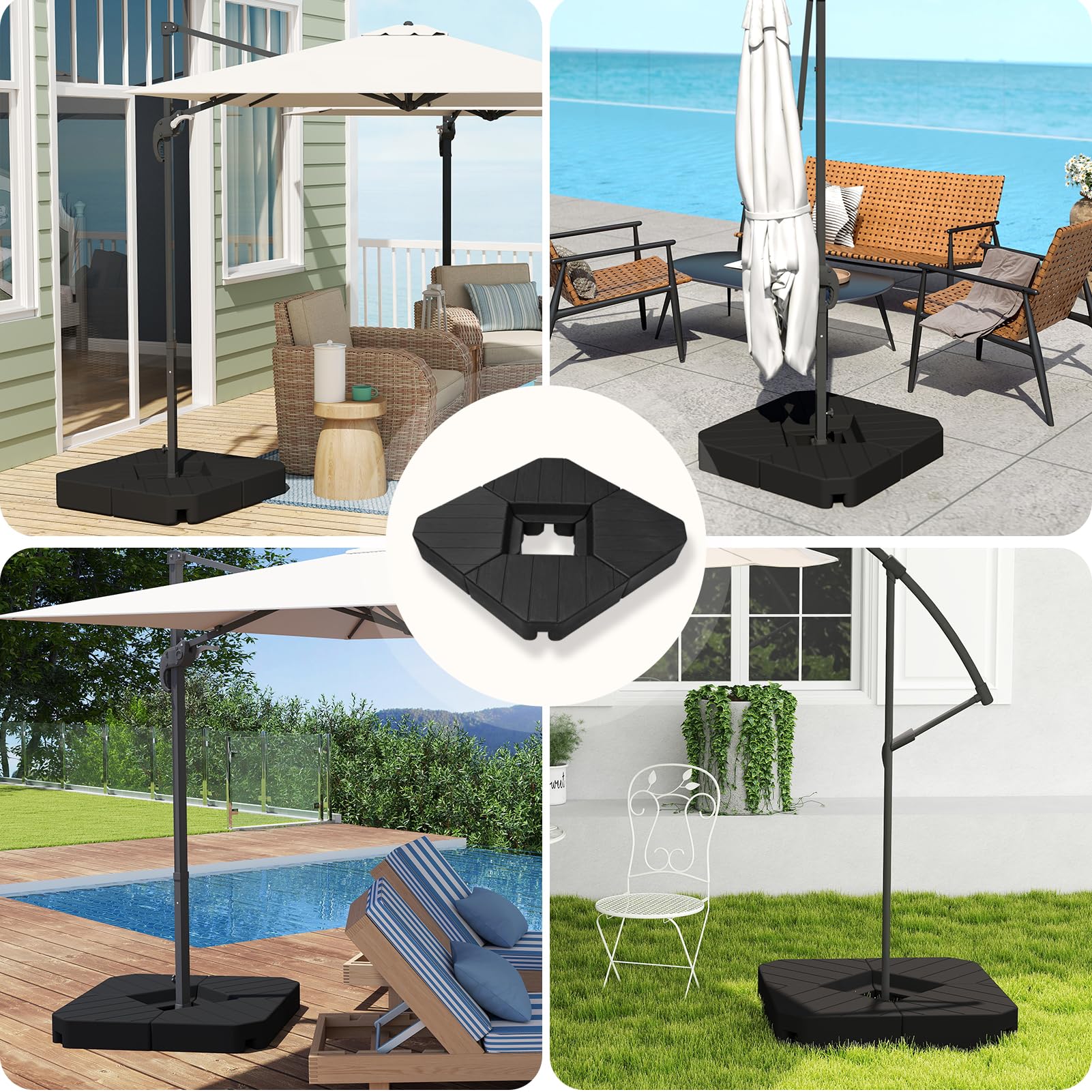 Heavy Duty 229lb Base Weights Stand for Offset Cantilever Patio Umbrella - 4 Piece Black Set | Perfect for Outdoor Dining, Poolside Lounging & Backyard Shade