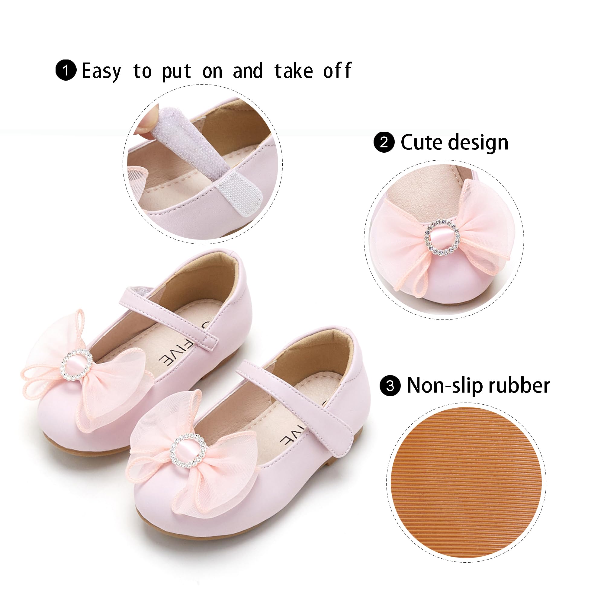 GINFIVE Toddler Girls Dress Shoes - Mary Janes & Ballerina Flats for Little Girls | Comfortable & Stylish for Weddings, Parties & School Events
