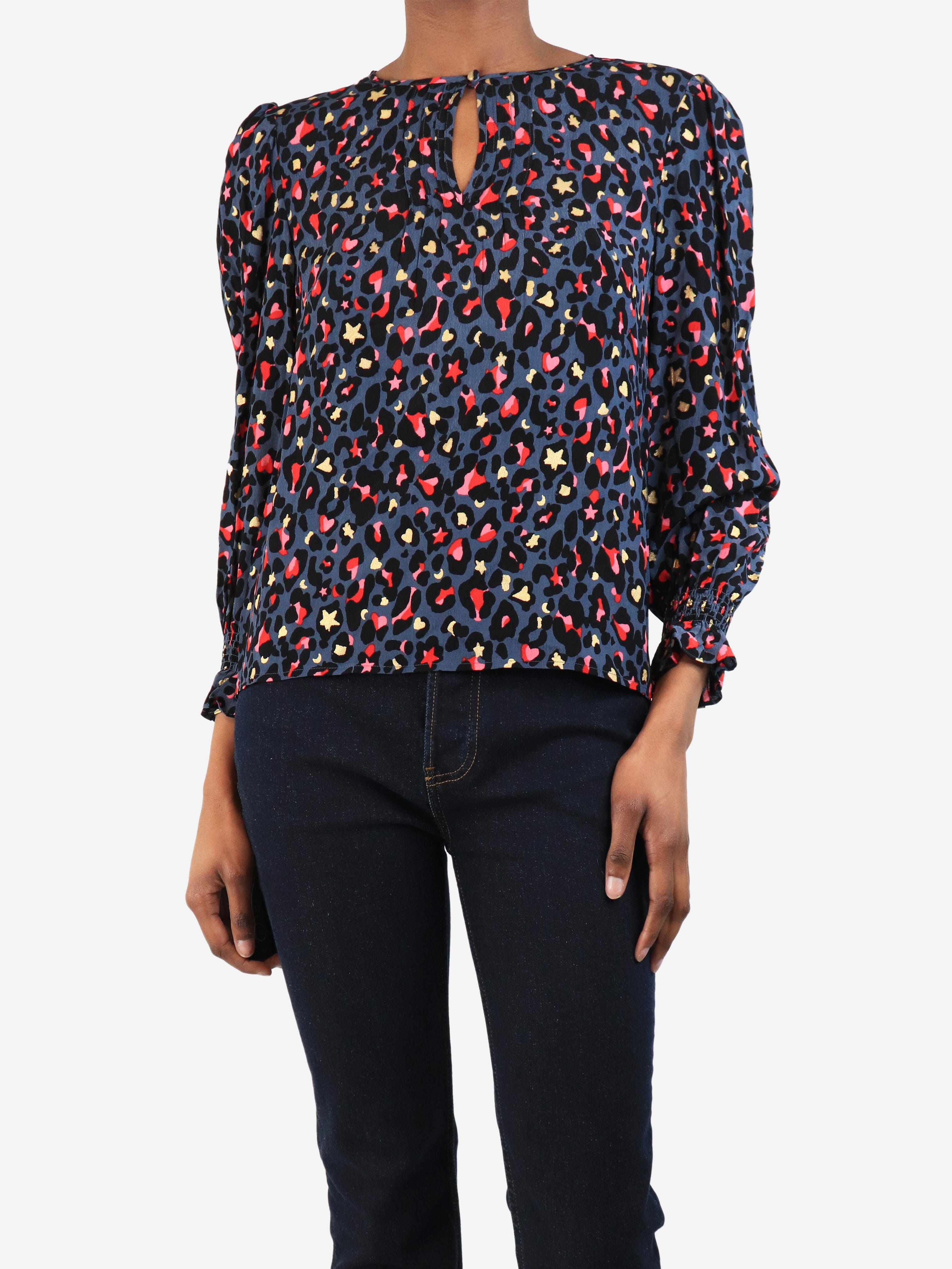 Stylish Blue Leopard Print Blouse - UK Size 6 | Trendy Women's Top for Casual Outings, Parties & Office Wear
