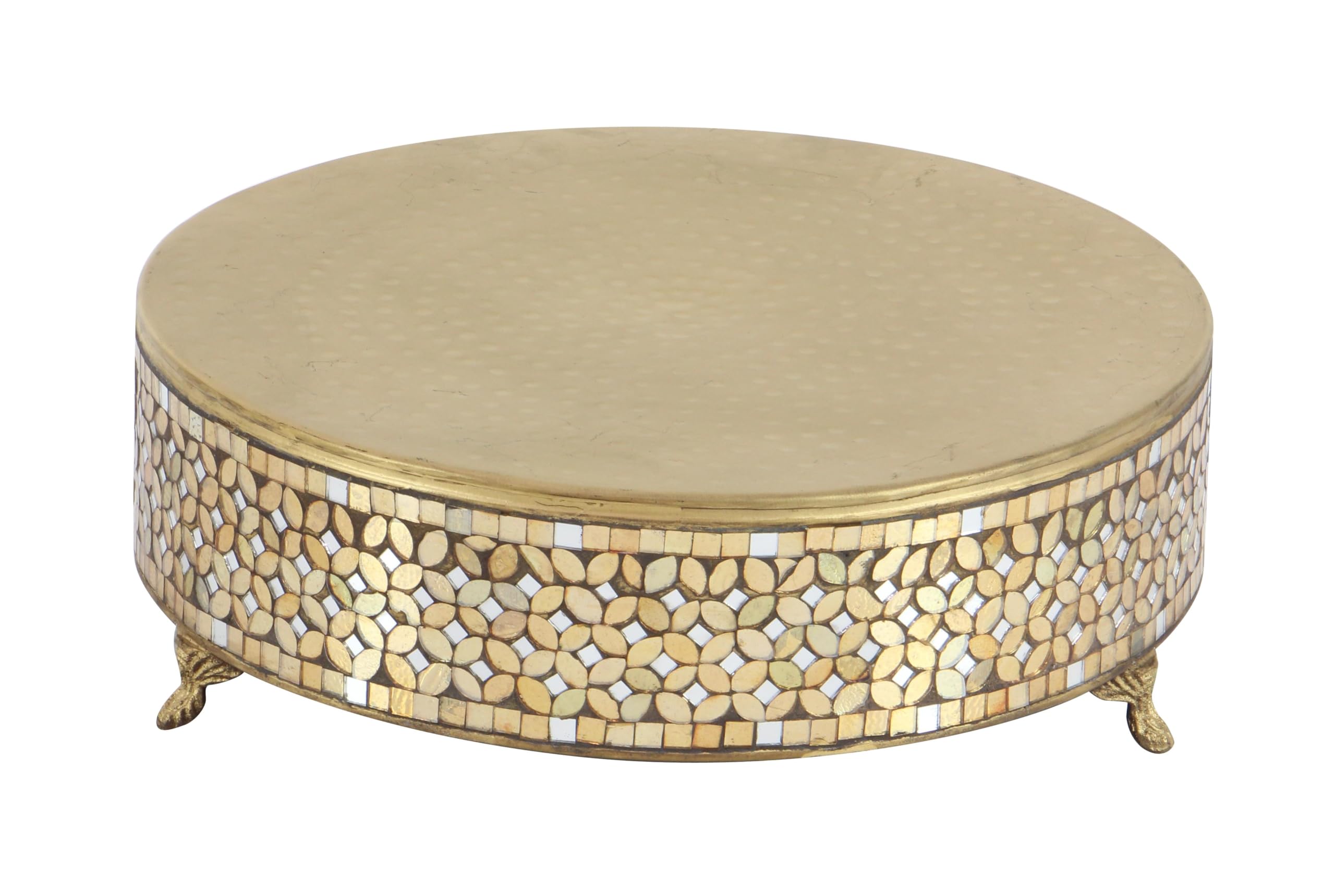 Deco 79 3-Tier Gold Metal Cake Stand Set with Mirrored Mosaic Patterns & Scrolled Feet - 19