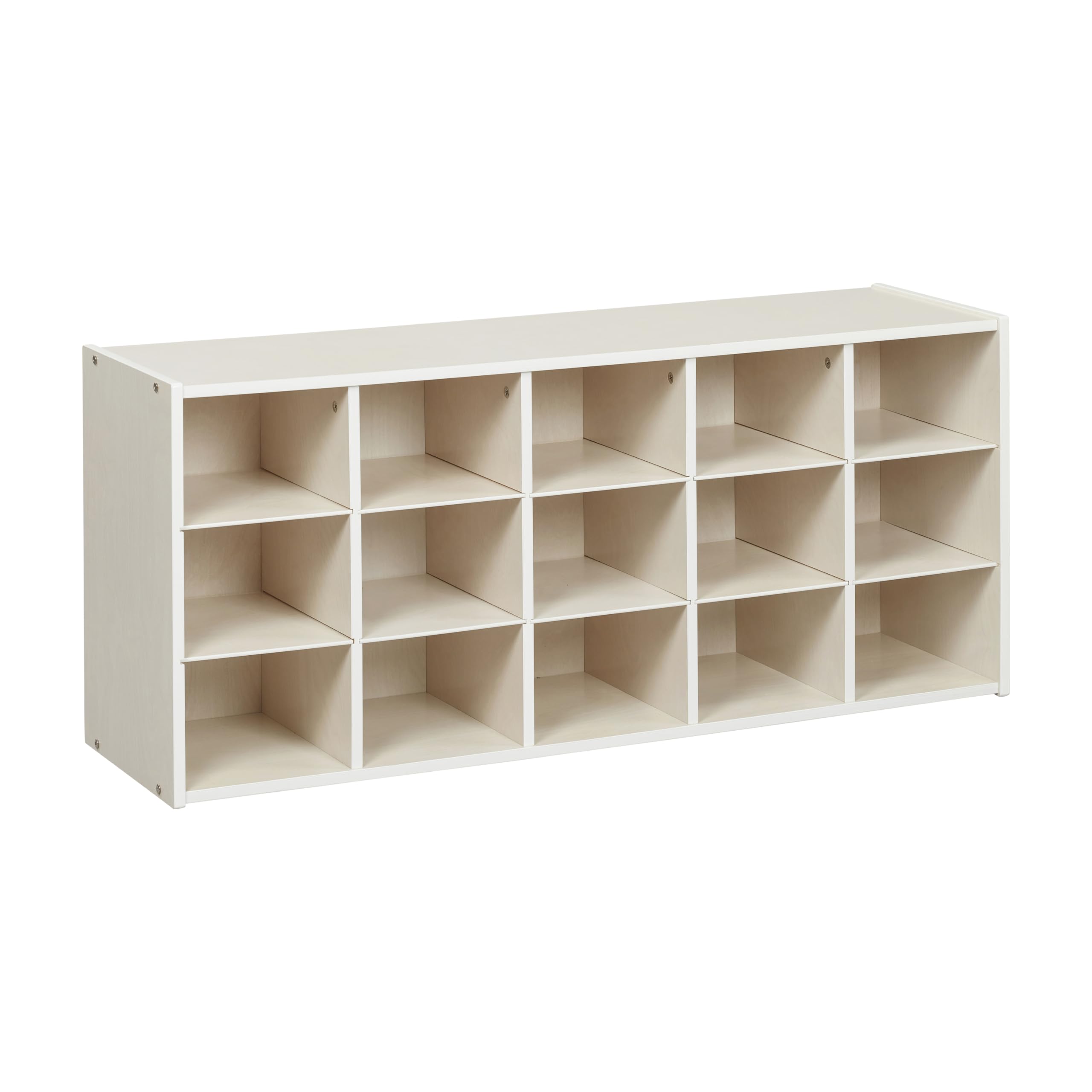 ECR4Kids 15-Cubby Storage Cabinet with Trays, 3x5 Organizer for Classroom, School, or Home - White Wash Finish - Perfect for Toys, Books, and School Supplies Storage