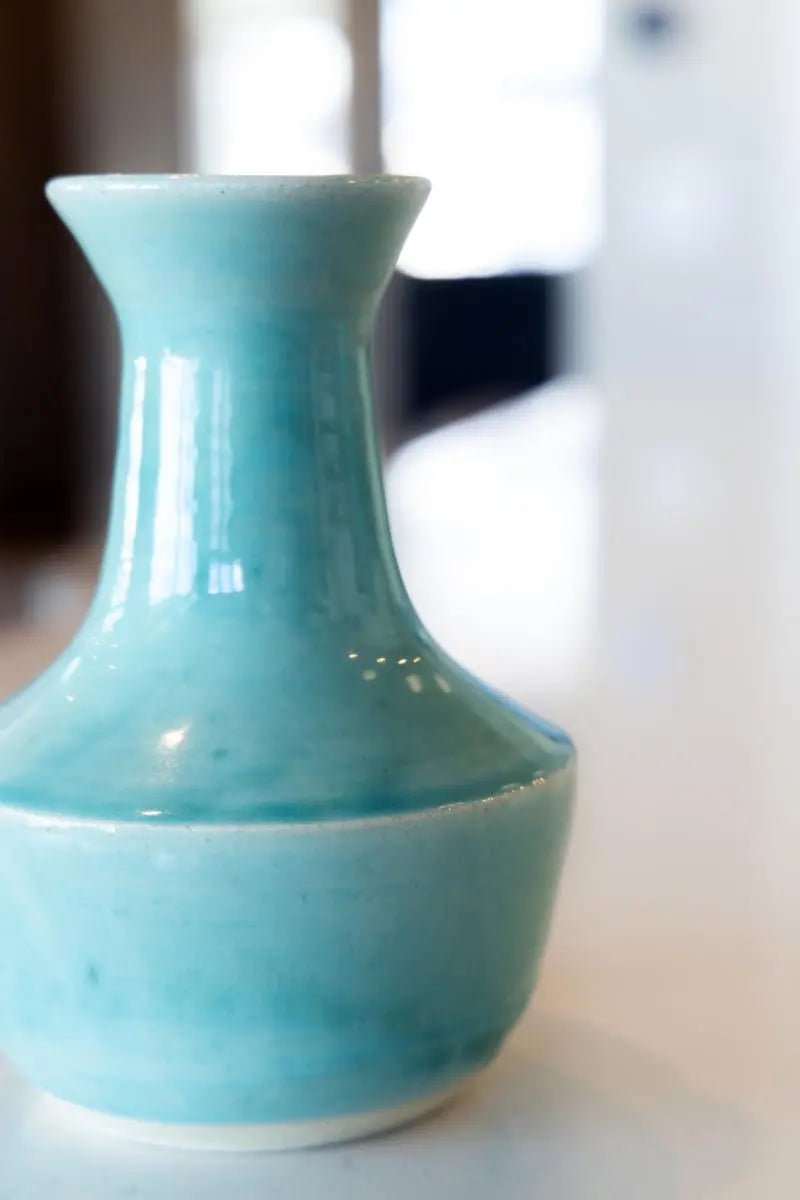 Set of 2 Medium & Large Clear Turquoise Decorative Vases - Modern Home Decor for Living Room, Dining Table & Wedding Centerpieces