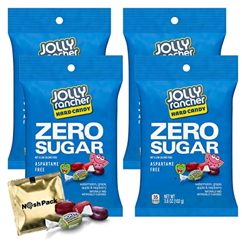Sugar Free Jolly Rancher Hard Candy - 3.6oz Individually Wrapped Bulk Candy Pack (4 Bags) | Tropical Flavors: Watermelon, Grape, Raspberry & Apple | No Sugar Candy for Parties, Office Snacks & On-the-Go Treats