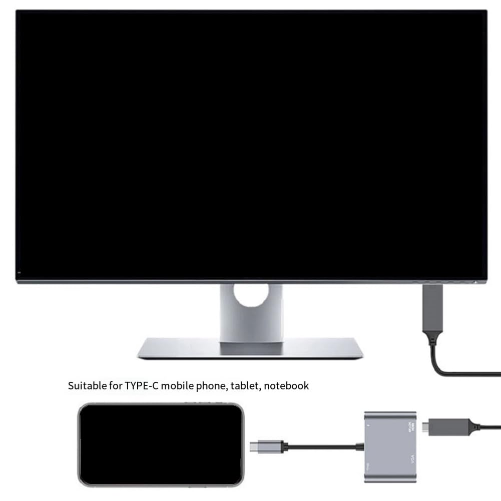 Decqerbe USB C Hub Adapter - 6-in-1 Type-C Converter with HDMI/VGA/USB 3.0/PD Charging/SD/TF Card Reader - Compatible with MacBook, Switch, Laptop - Perfect for Office Work, Gaming & Travel