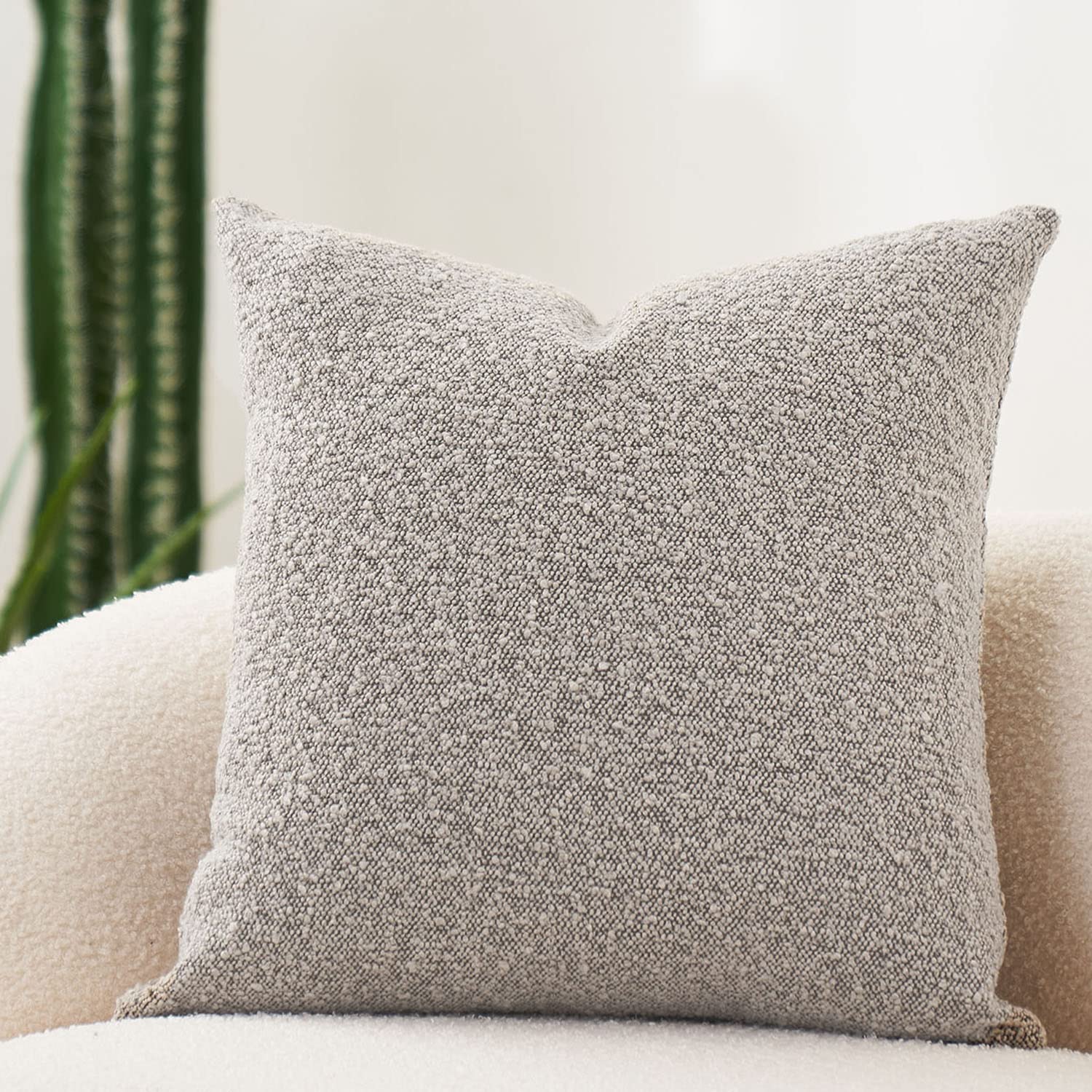 DOMVITUS 20x20 Inch Luxury Boucle Throw Pillow Covers - Soft Decorative Cushion Case for Sofa, Bed, Living Room & Couch - Accent Pillow Cover for Home Decor - 1PC Sand Grey - Perfect for Cozy Living Spaces and Modern Interior Design