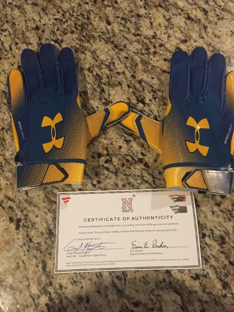 Under Armour Navy Midshipmen Blue Angels Football Gloves - Performance Grip for Training & Games, Perfect for Football Players & Fans