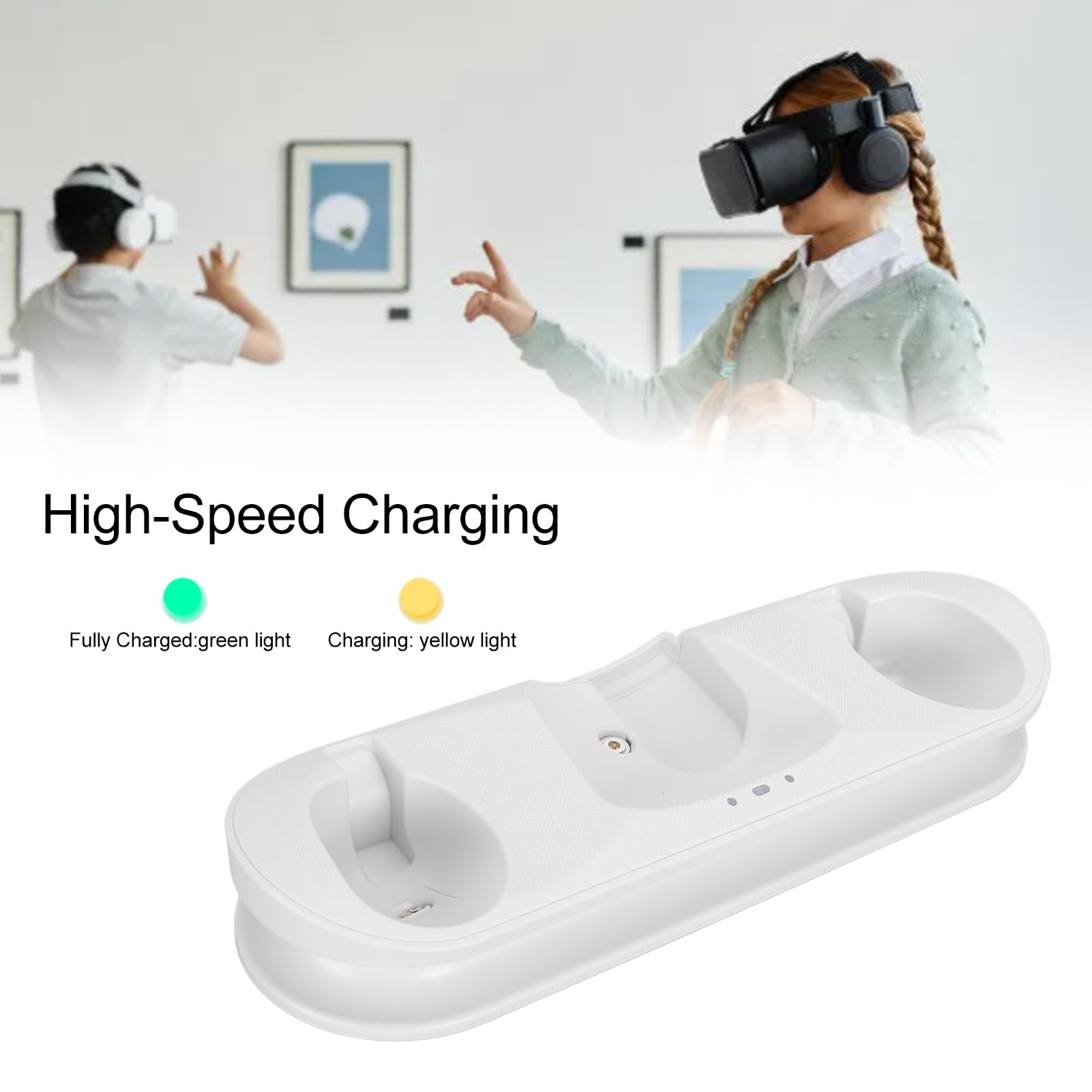 Fast Charging VR Headset & Controller Dock with LED Indicators, Rechargeable Batteries - Compatible with Meta Quest 2 & Accessories - Perfect for Gaming Setup & VR Accessories Organization