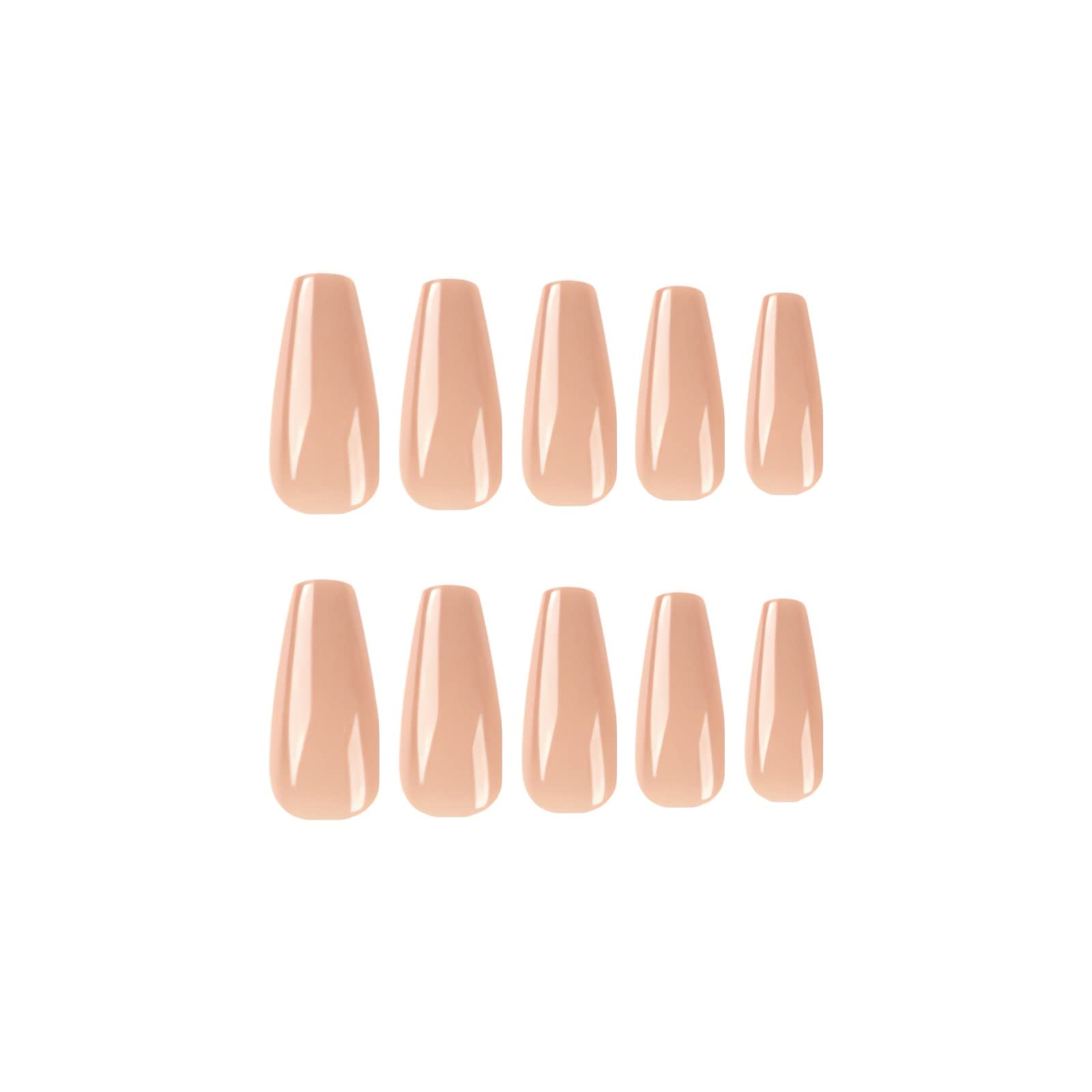 IMSOHOT 24PCS Coffin Press-On Nails - Long Ballerina Fake Nails, Nude Full Cover Acrylic Glossy Stick-On Nails for Women | Perfect for Parties, Weddings & Everyday Glam