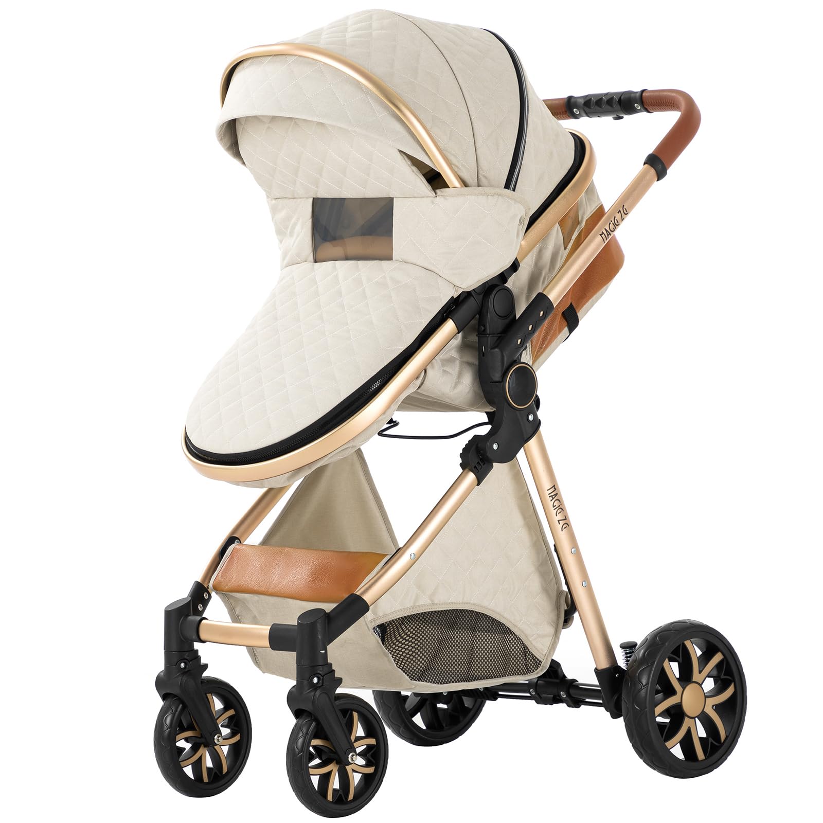 2 in 1 Baby Travel System - Lightweight Aluminum Frame Stroller & Pram Combo for Newborns | Portable Folding Design | High Landscape View Carriage | Perfect for Shopping, Travel & Outdoor Walks (White)