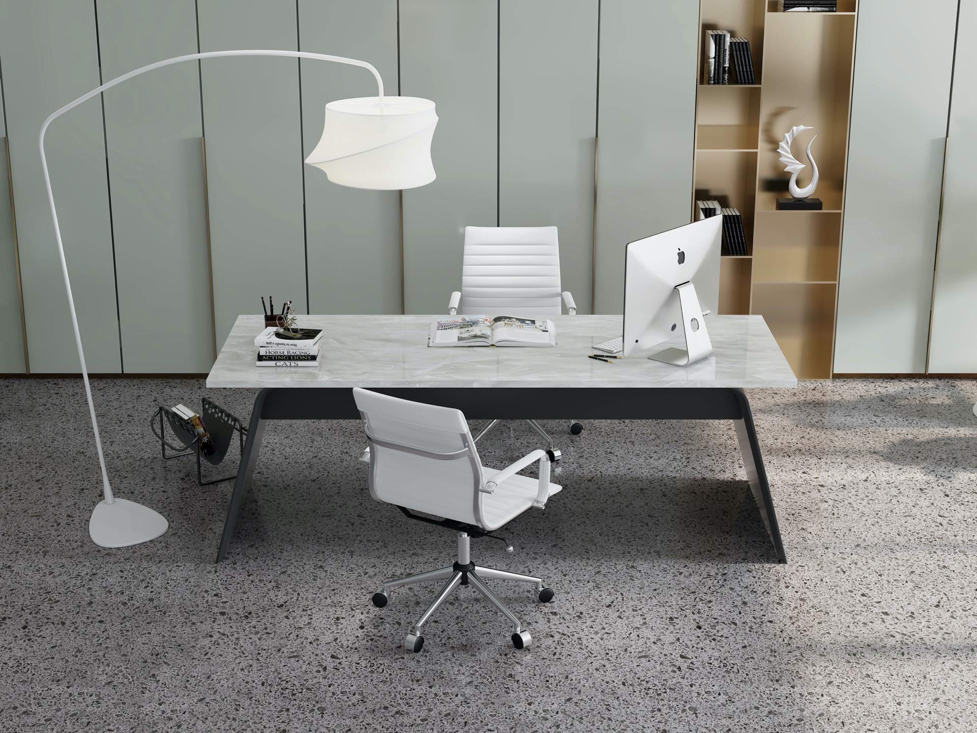 Ergonomic Leather Office Chair - Adjustable Swivel Desk Chair for Home & Work (White)