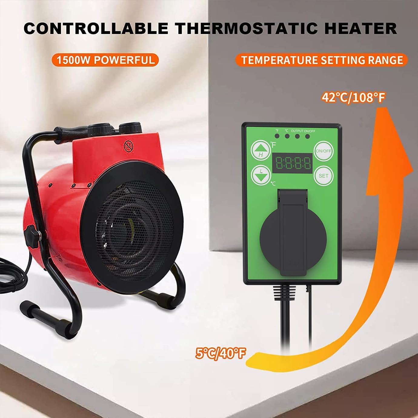 **Adjustable Thermostatic Greenhouse Heater - Outdoor Space Heating Fan for Flower Houses, Grow Tents, Patio & Garage | Fast Heating, Overheating Protection | Ideal for Winter Gardening & Indoor Plant Care**