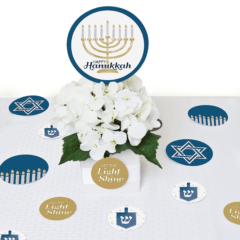 Happy Hanukkah Giant Circle Confetti - 27-Piece Chanukah Party Decorations Set for Table Scatter, Photo Backdrops & Holiday Celebrations