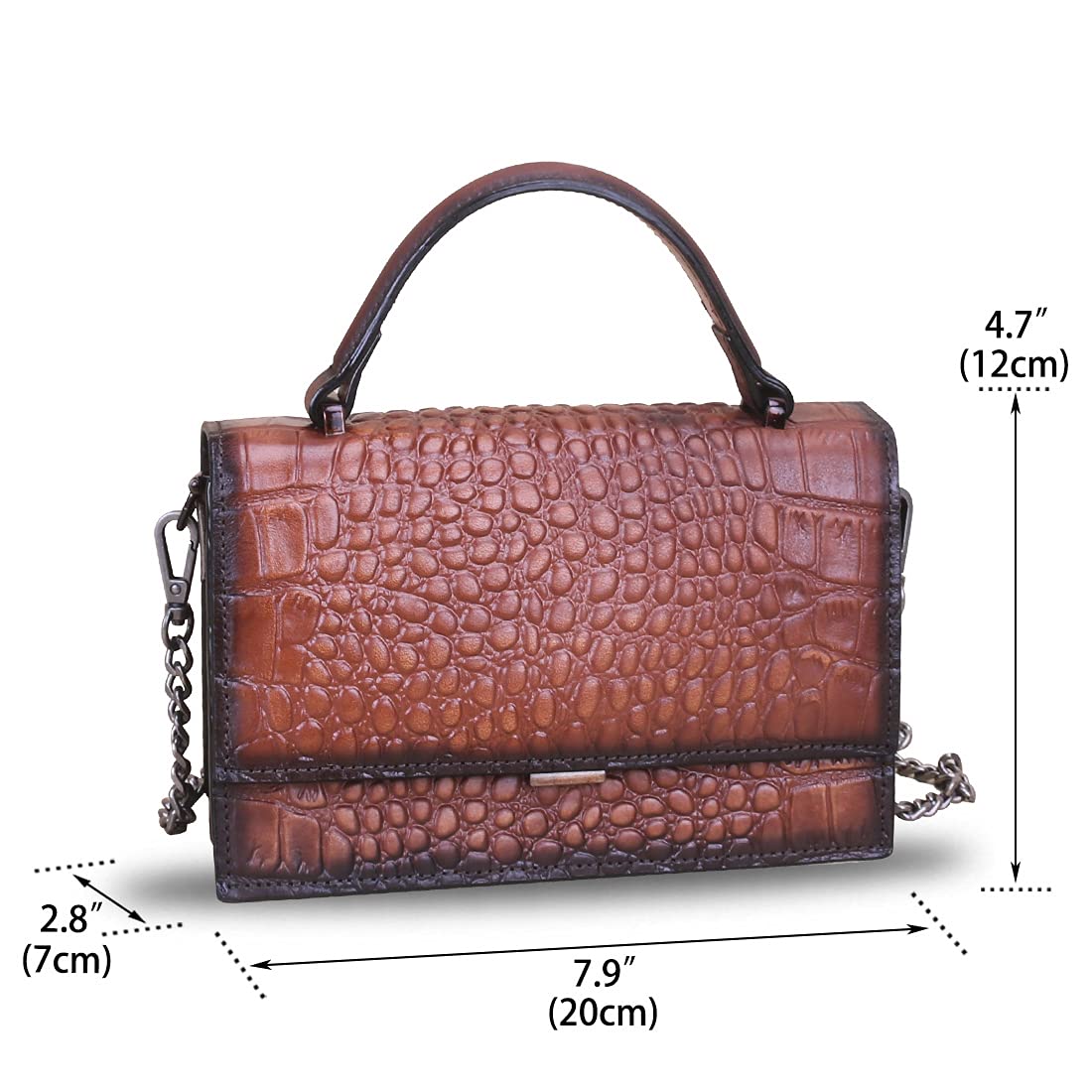 Genuine Leather Handbags for Women - Small Satchel Purse with Top Handle & Crossbody Strap, Luxury Real Leather Embossed Design - Perfect for Work, Travel & Everyday Use