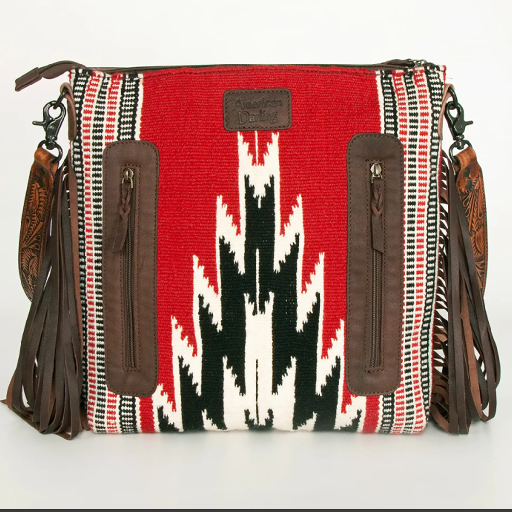 American Darling Fringe Crossbody Bag - Red, Black & White Colors | Stylish Boho Purse for Women, Perfect for Parties, Concerts & Everyday Use