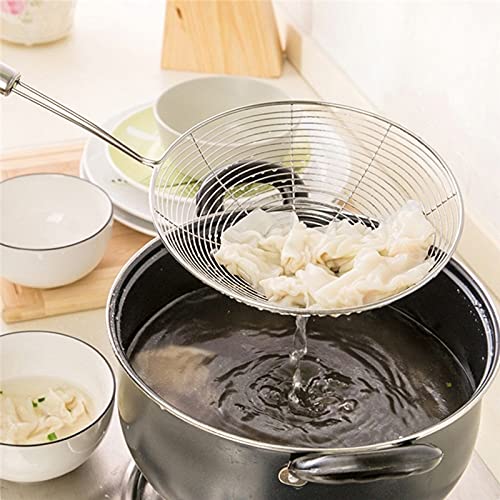 Premium Stainless Steel Oval Skimmer - Fine Mesh Oil Pot & Food Strainer for Frying, Cooking, Baking - Durable Kitchen Colander (Medium Size) | Perfect for Deep Frying, Draining Pasta, Straining Stocks & Baking Prep