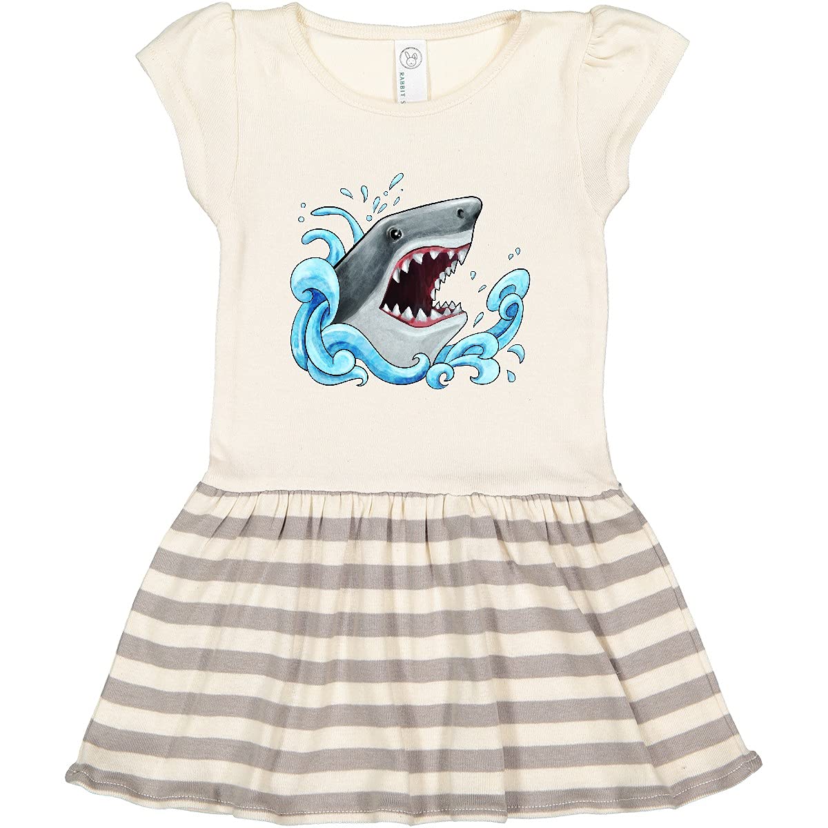 Inktastic Great White Shark in Waves Toddler Dress - Cute Baby Girl Outfit for Beach, Pool, and Summer Playtime