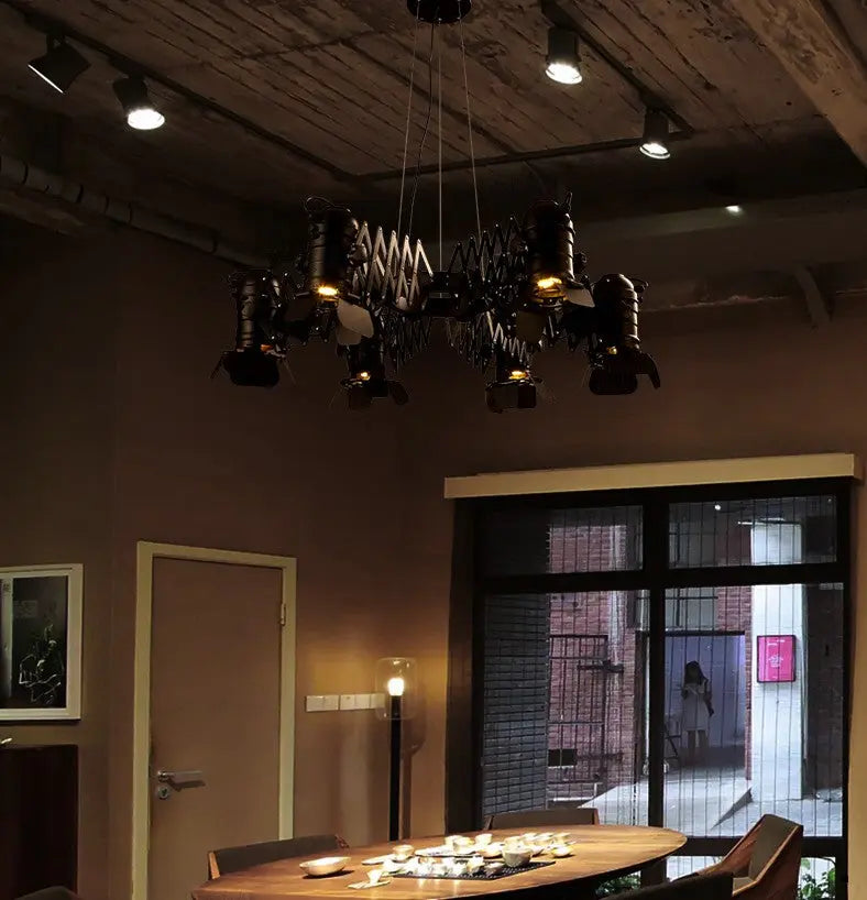 Lustra Black Industrial Chandelier - Modern Farmhouse Ceiling Light Fixture for Dining Room, Living Room & Bedroom | Rustic Vintage Edison Bulb Pendant Lighting