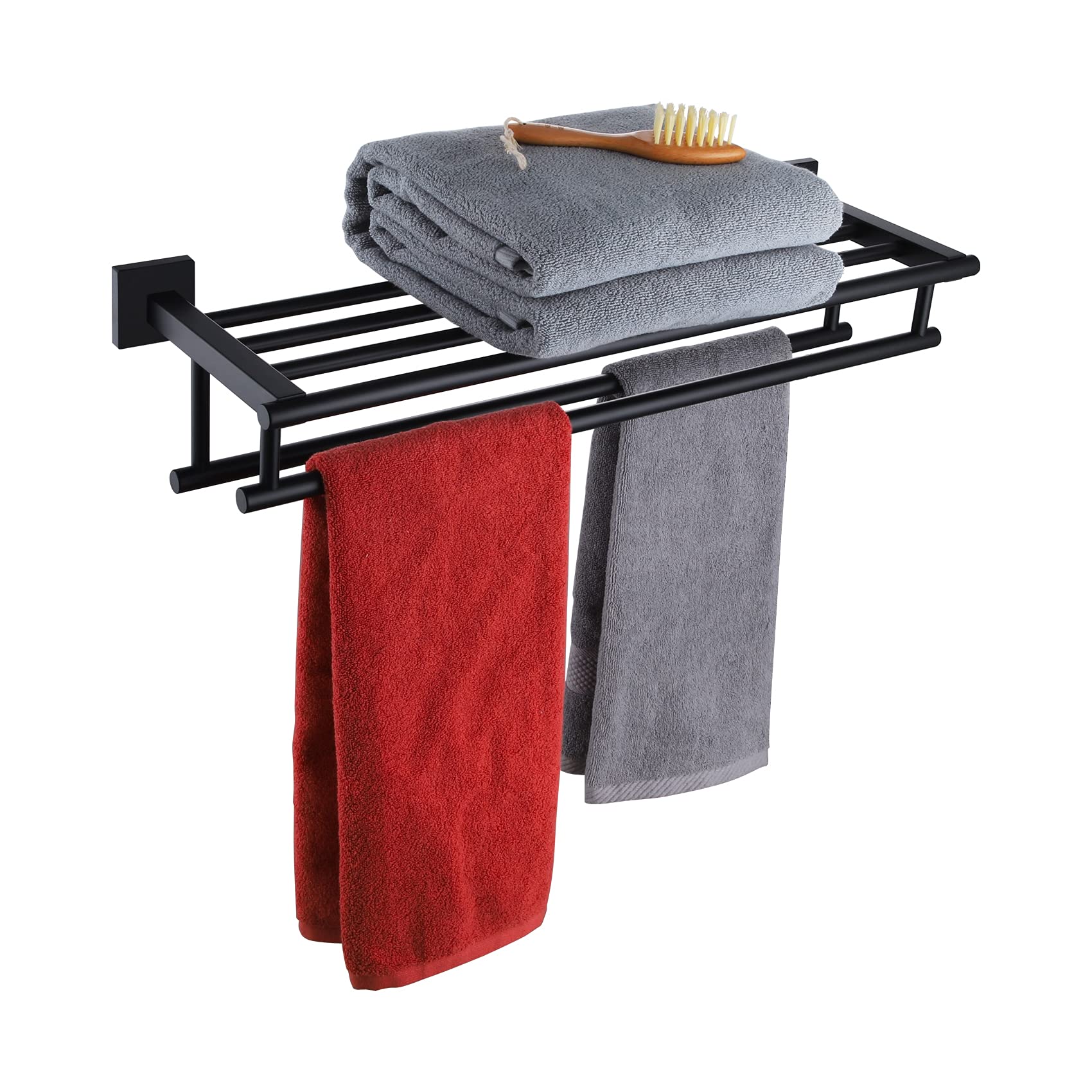 KOKOSIRI 20 Inch Double Towel Bar Wall Mounted Bathroom Towel Rack - Stainless Steel Matte Black Towel Holder for Bathroom & Shower Organization (B6005BK-L20) | Perfect for Small Spaces & Modern Home Decor