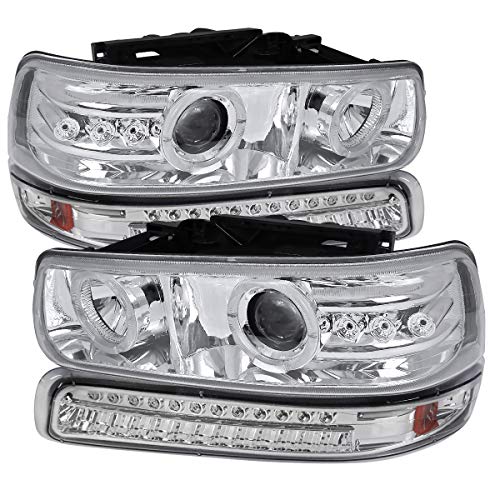 Chrome Clear Lens Headlights+LED Bumper Lamps