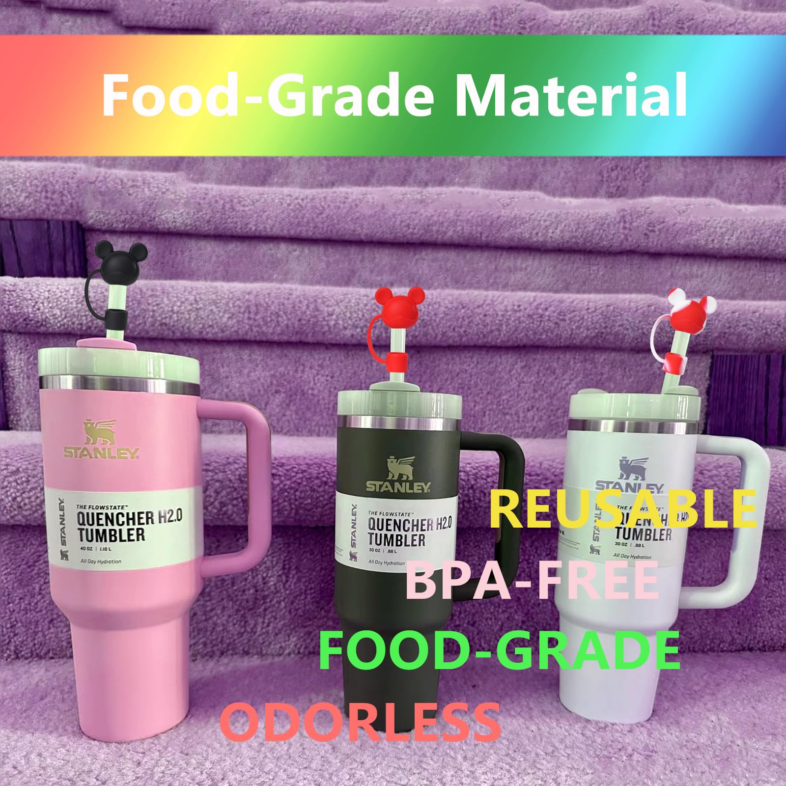 Adorable Bear Straw Covers - Reusable Silicone Straw Tips & Lid Protectors for Stanley 30oz & 40oz Tumblers (0.4in/10mm) - 8 Pack - Perfect for Stanley Cup Accessories, Travel Mugs & Office Drinkware