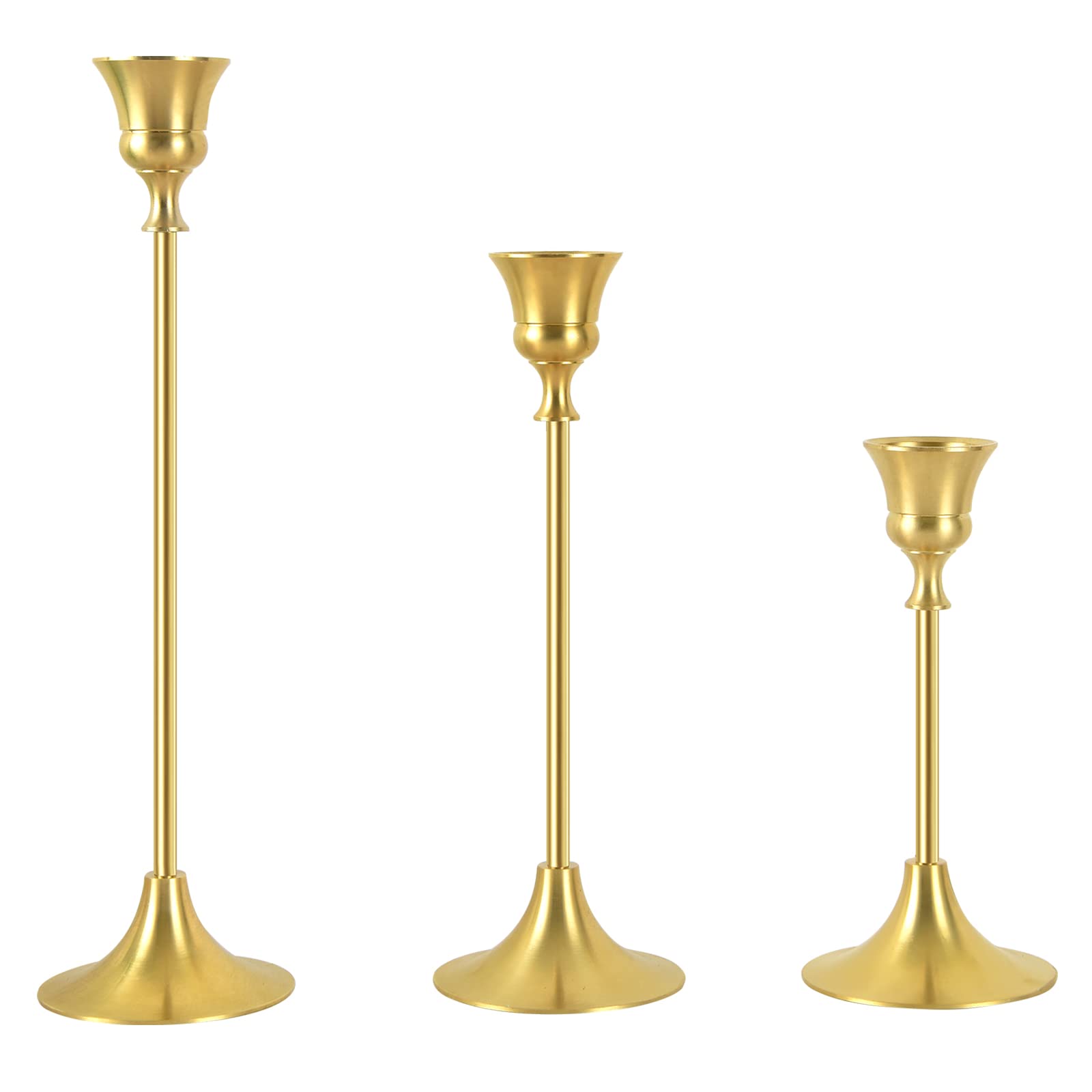 Premium Brass Candle Holders Set of 3 - Elegant Gold Taper Candlesticks for Weddings, Parties & Dining Table Centerpieces - Fits Thick & LED Candles - Perfect for Romantic Dinners, Holiday Decor & Home Ambiance