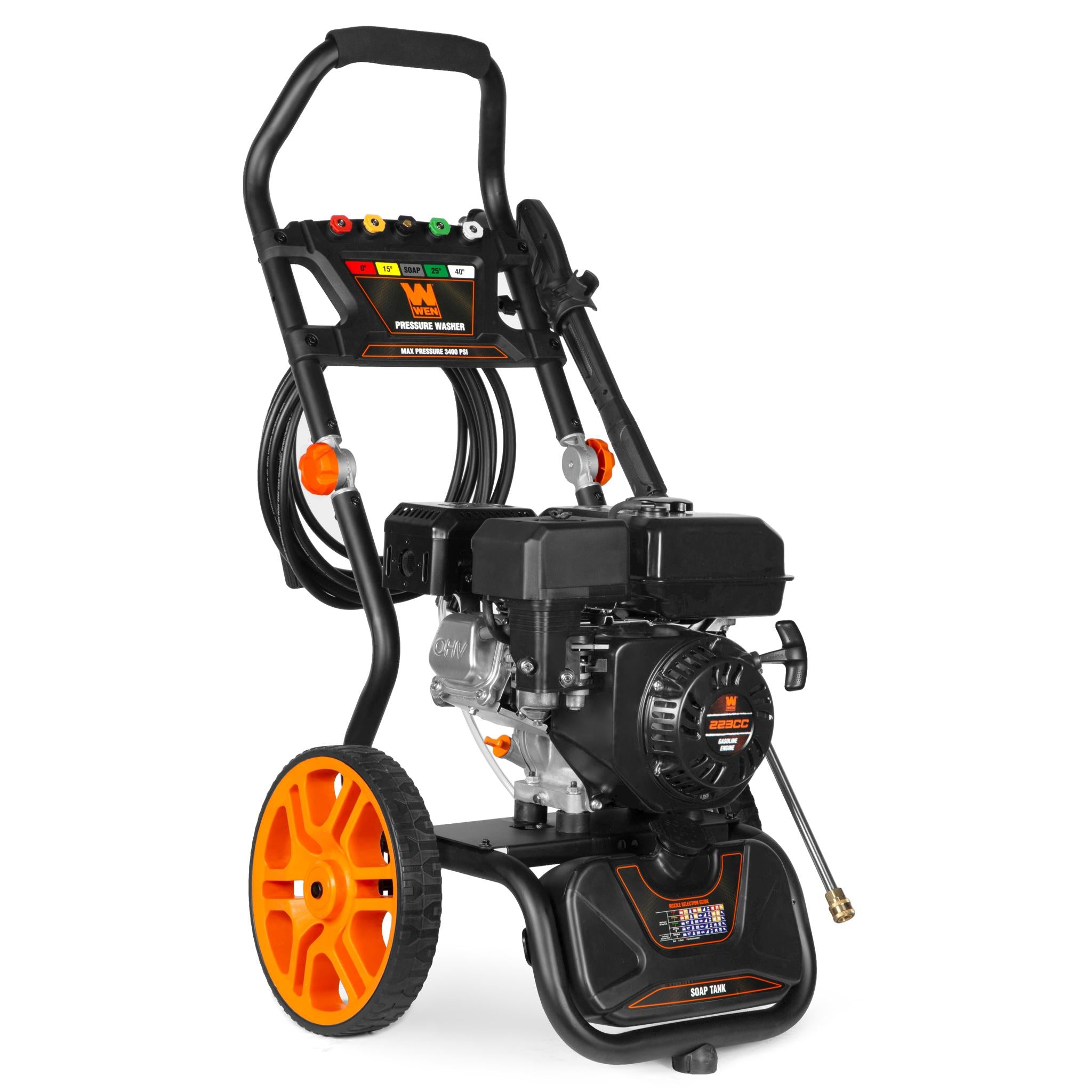 WEN PW224G 3400 PSI Gas Pressure Washer with 223cc Engine | 2.7 GPM Flow Rate & Onboard Soap Tank | Ideal for Home Cleaning, Driveway Washing & Outdoor Surface Maintenance