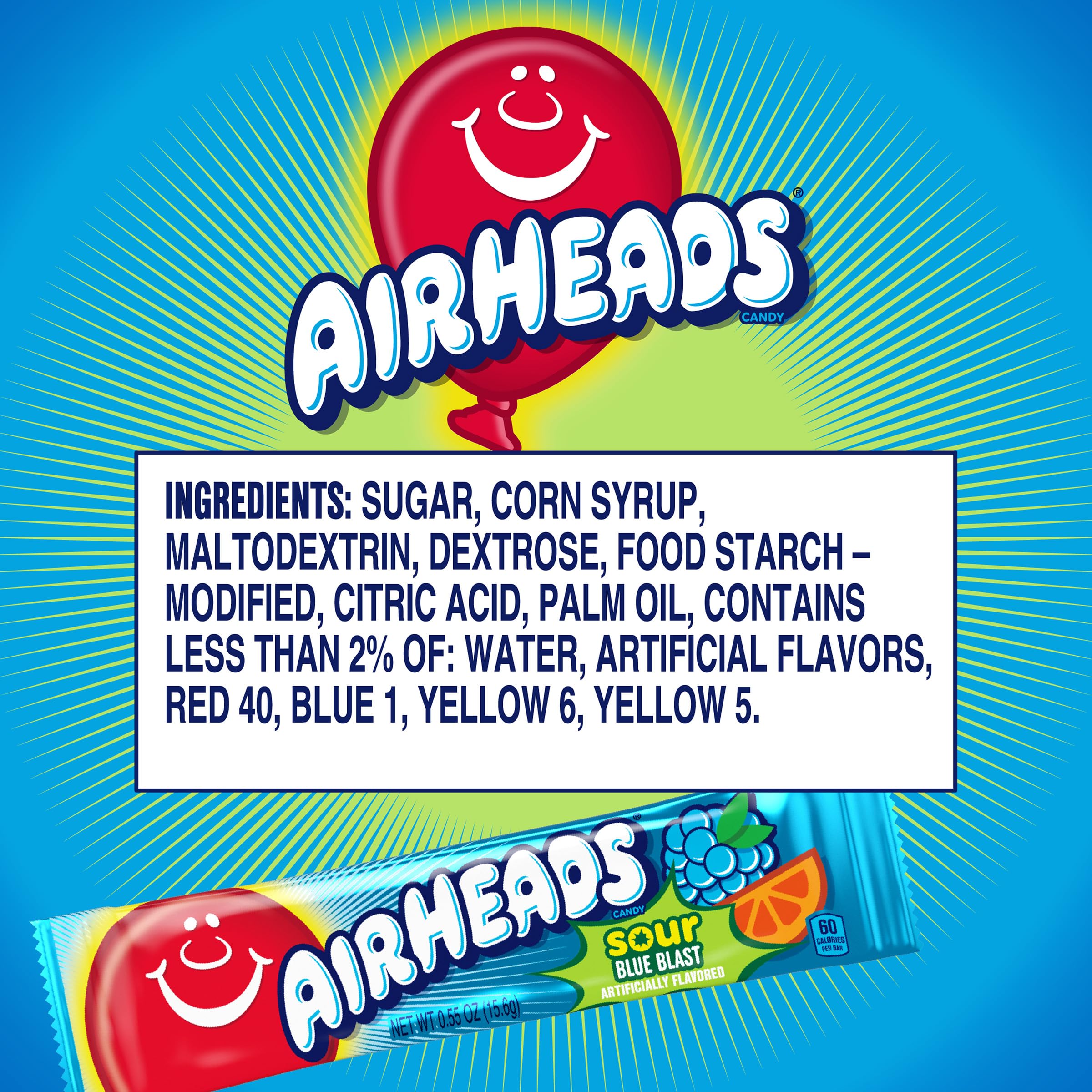Sour Blue Blast Airheads Full-Size Taffy Candy Bars - 36 Individually Wrapped Pieces | Perfect for Halloween Treats, Party Favors & Office Snacks